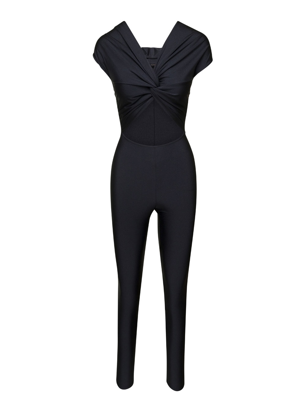 Black Jumpsuit With Front Knot In Techno Fabric Stretch Woman