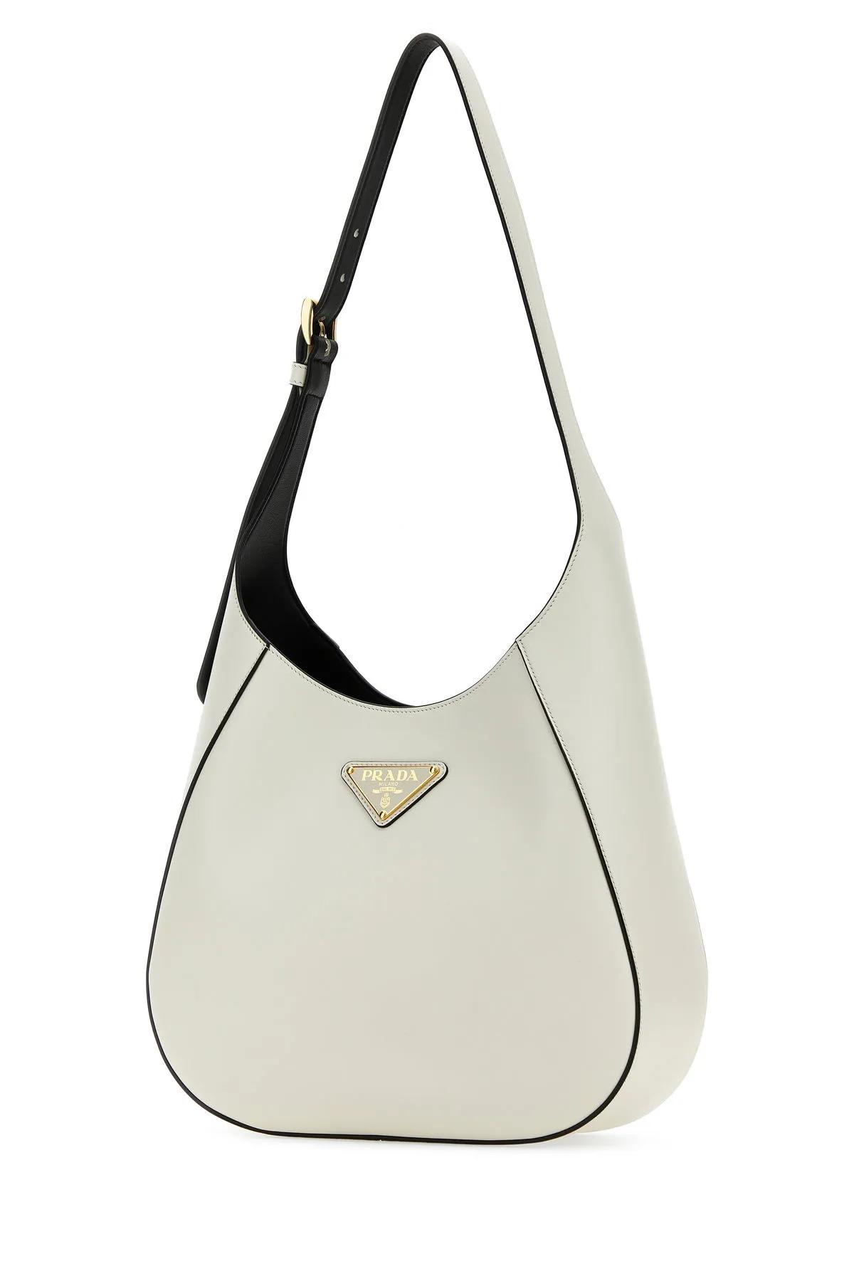 Prada Triangle-logo Leather Shoulder Bag In White