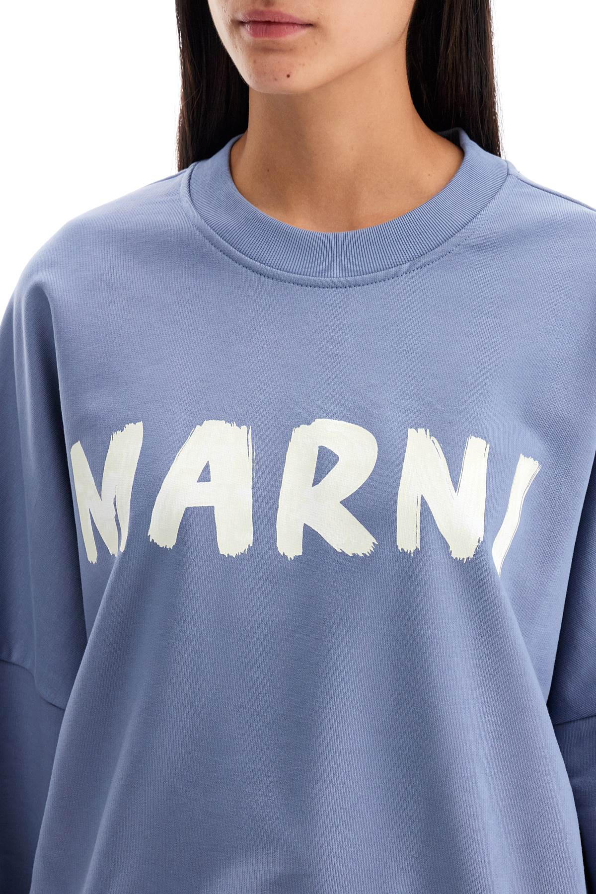 Shop Marni Crewneck Sweatshirt With Logo In Shadow (light Blue)