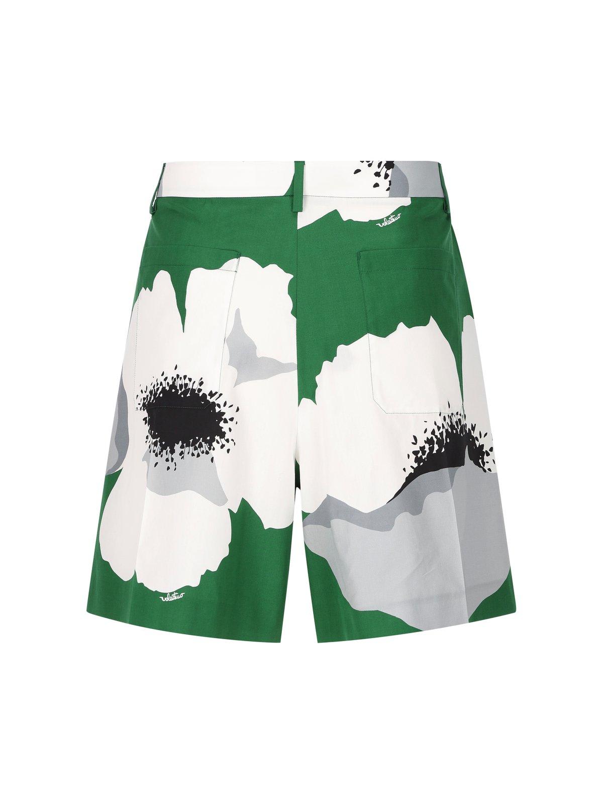 Shop Valentino Floral Printed Wide-leg Shorts In Green