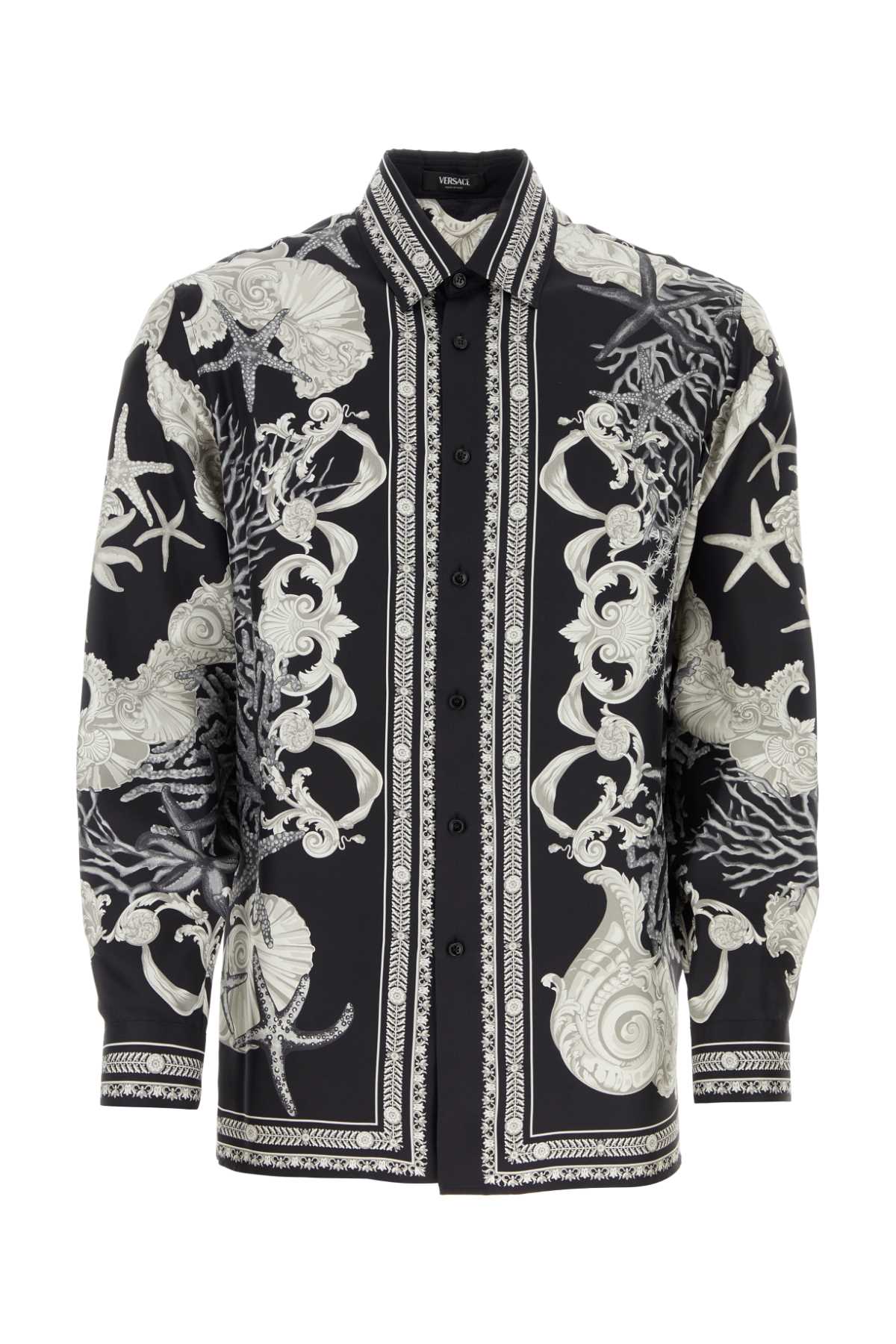 Shop Versace Printed Silk Shirt In Blackconcretebone