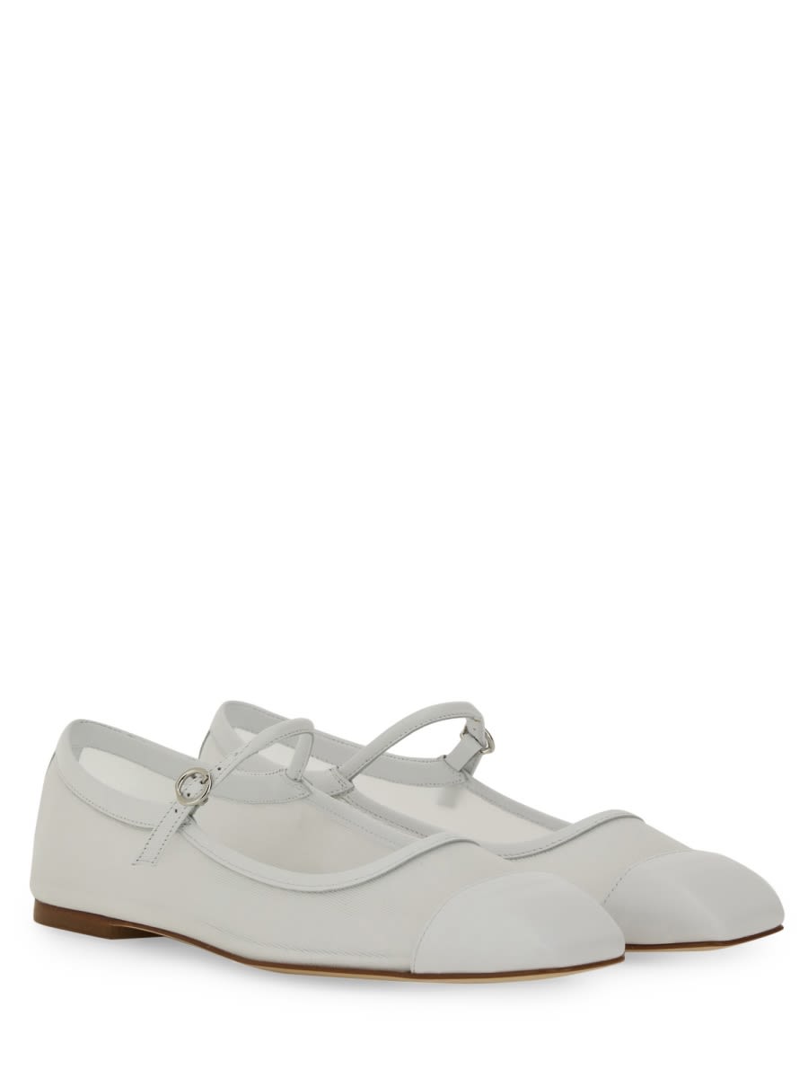 Aeyde Round Toe Ballerina Shoes With Contrast Piping In White