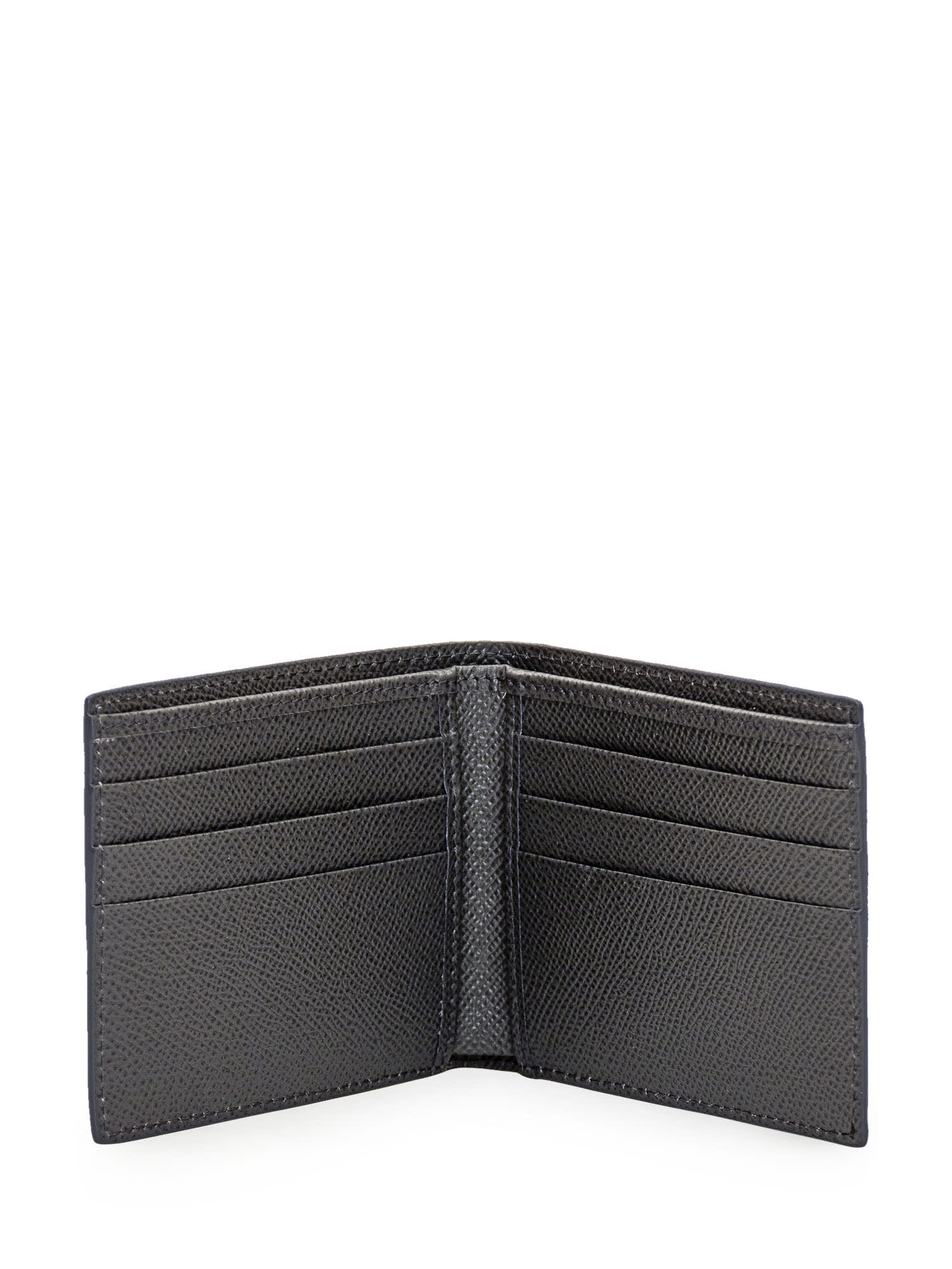 Dolce & Gabbana Black Textured Calf Leather Bi-fold Wallet In Canna Di Fucile