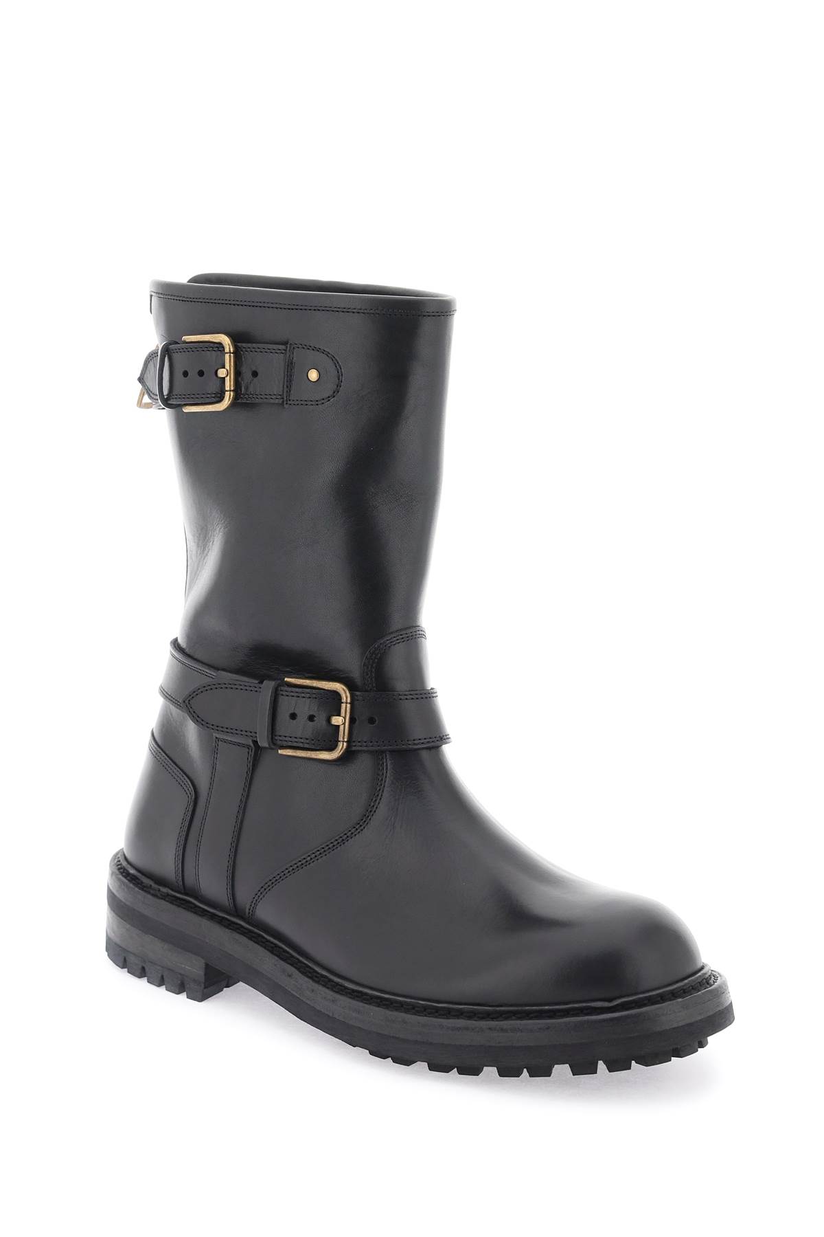 Shop Dolce & Gabbana Leather Biker Boots In Nero (black)