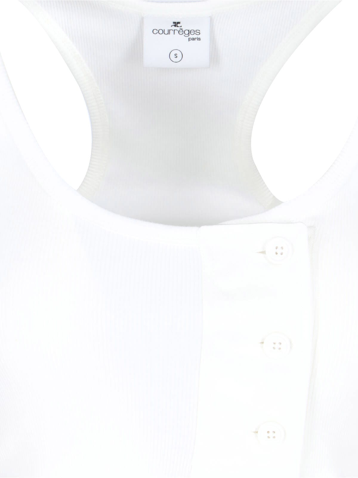 Courrèges Sleeveless Racerback Ribbed Top Buttons In White
