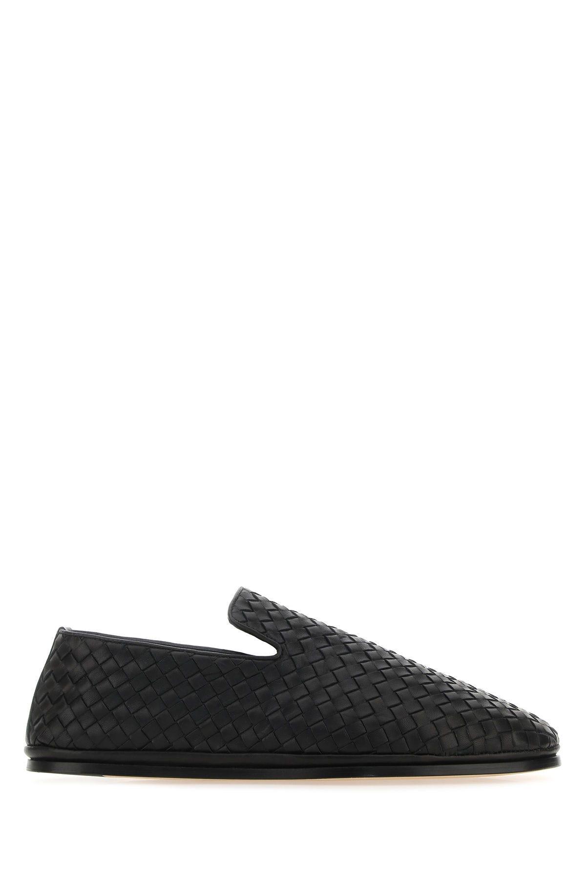 Shop Bottega Veneta Black Nappa Leather Slip Ons