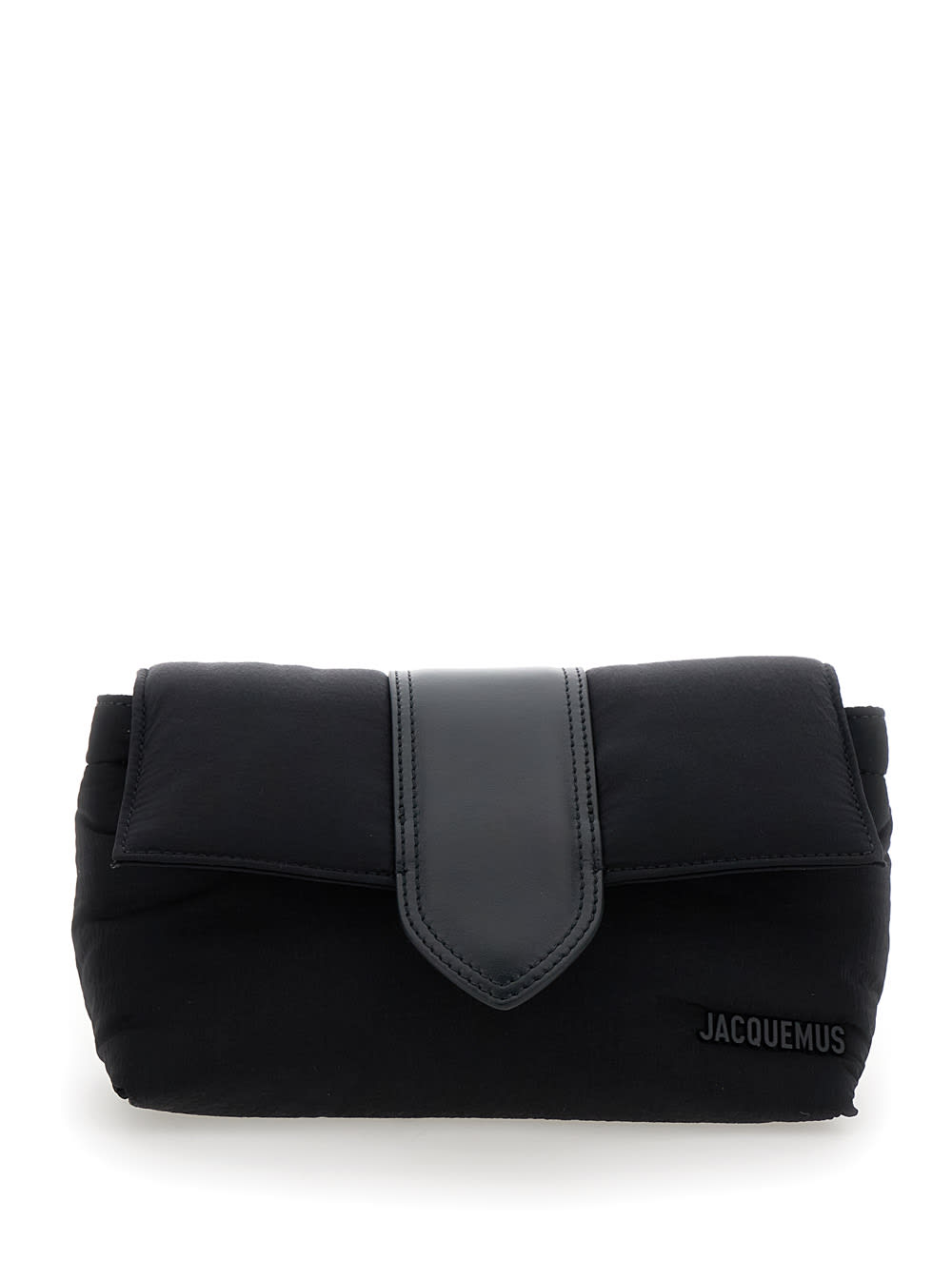 Shop Jacquemus La Banane Bambino Black Belt Bag With Logo Lettering In Leather And Cotton Man