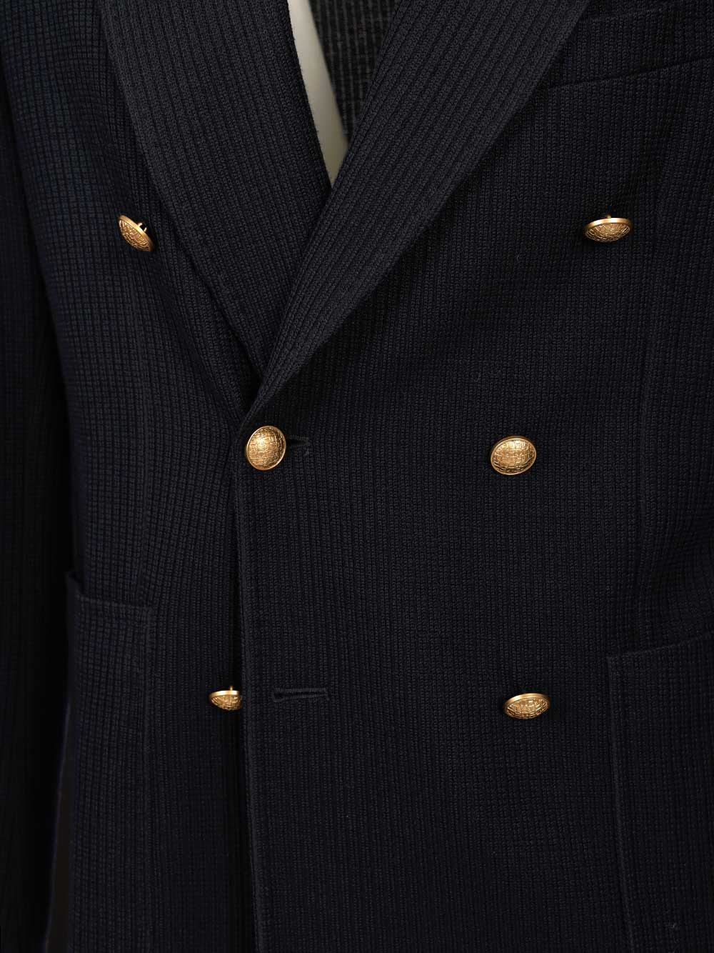 Tagliatore Double-breasted Ribbed Wool Jersey Jacket In Blue