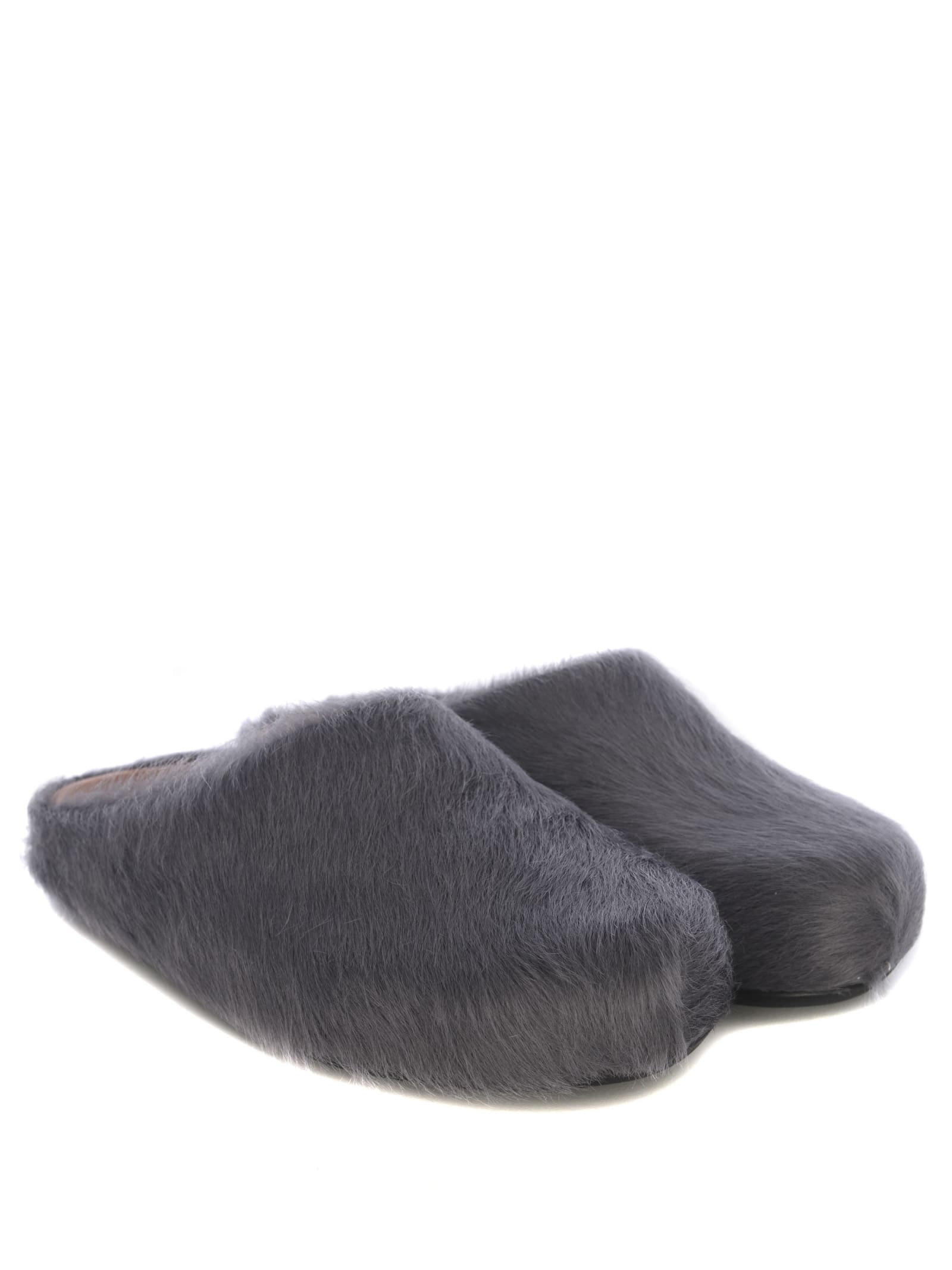 Shop Marni Sabot  Made Of Long Hair In Grigio Antracite