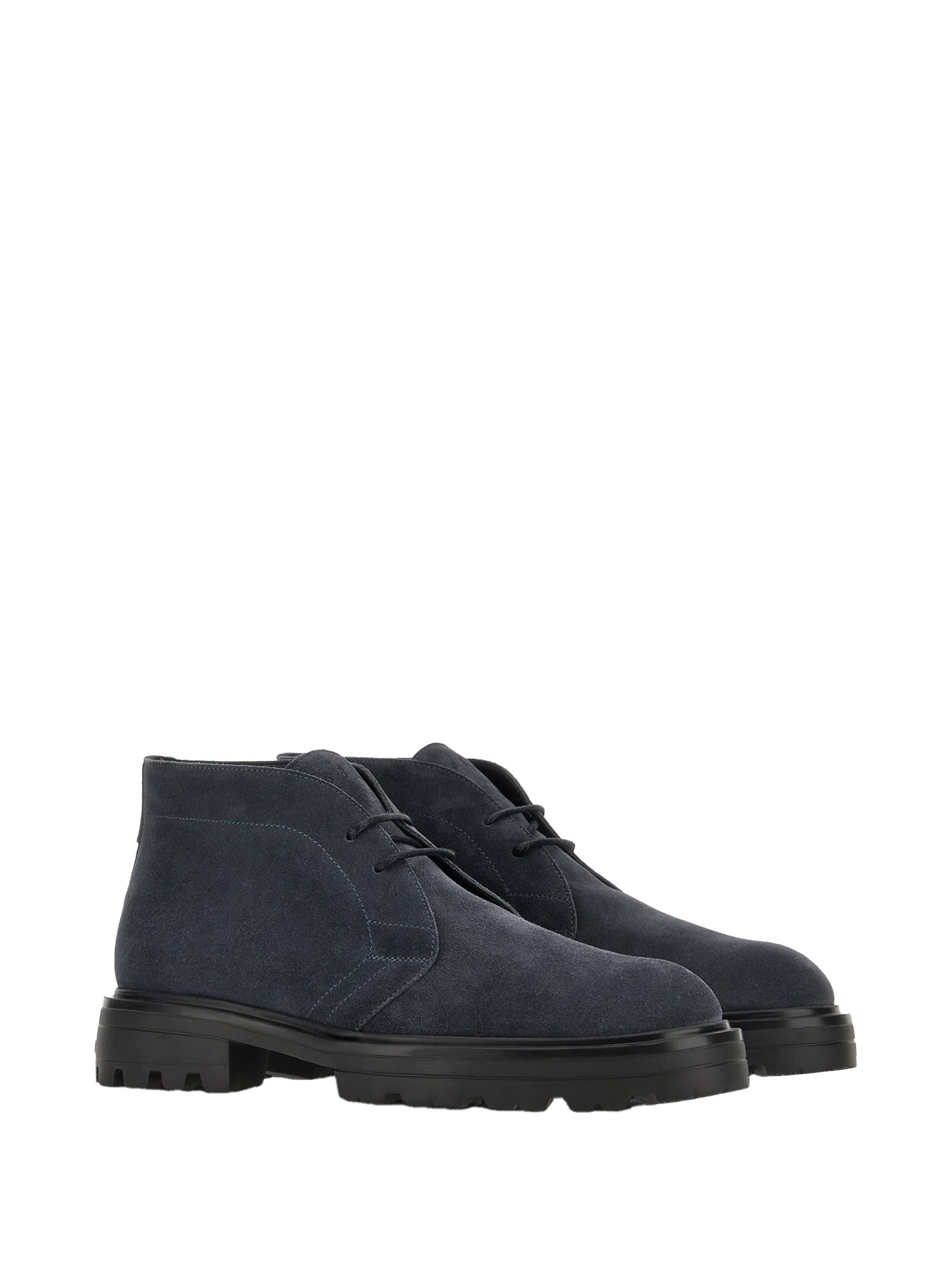 Hogan Brown Suede Ankle Boots With Toggled Tongue And Rubber Sole In Blue