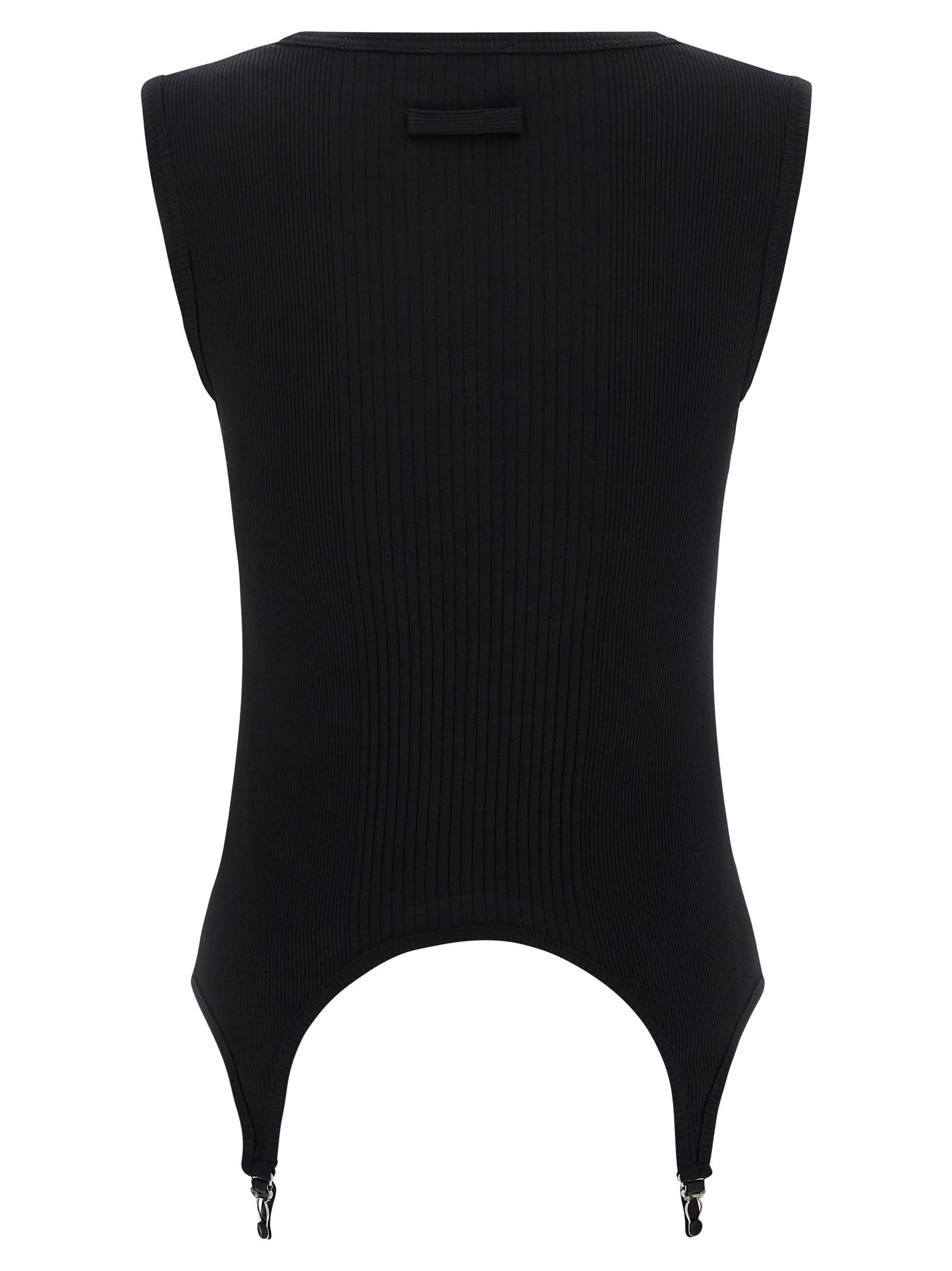 Jean Paul Gaultier Women Ribbed Tank Top With Lingerie Garter In Black