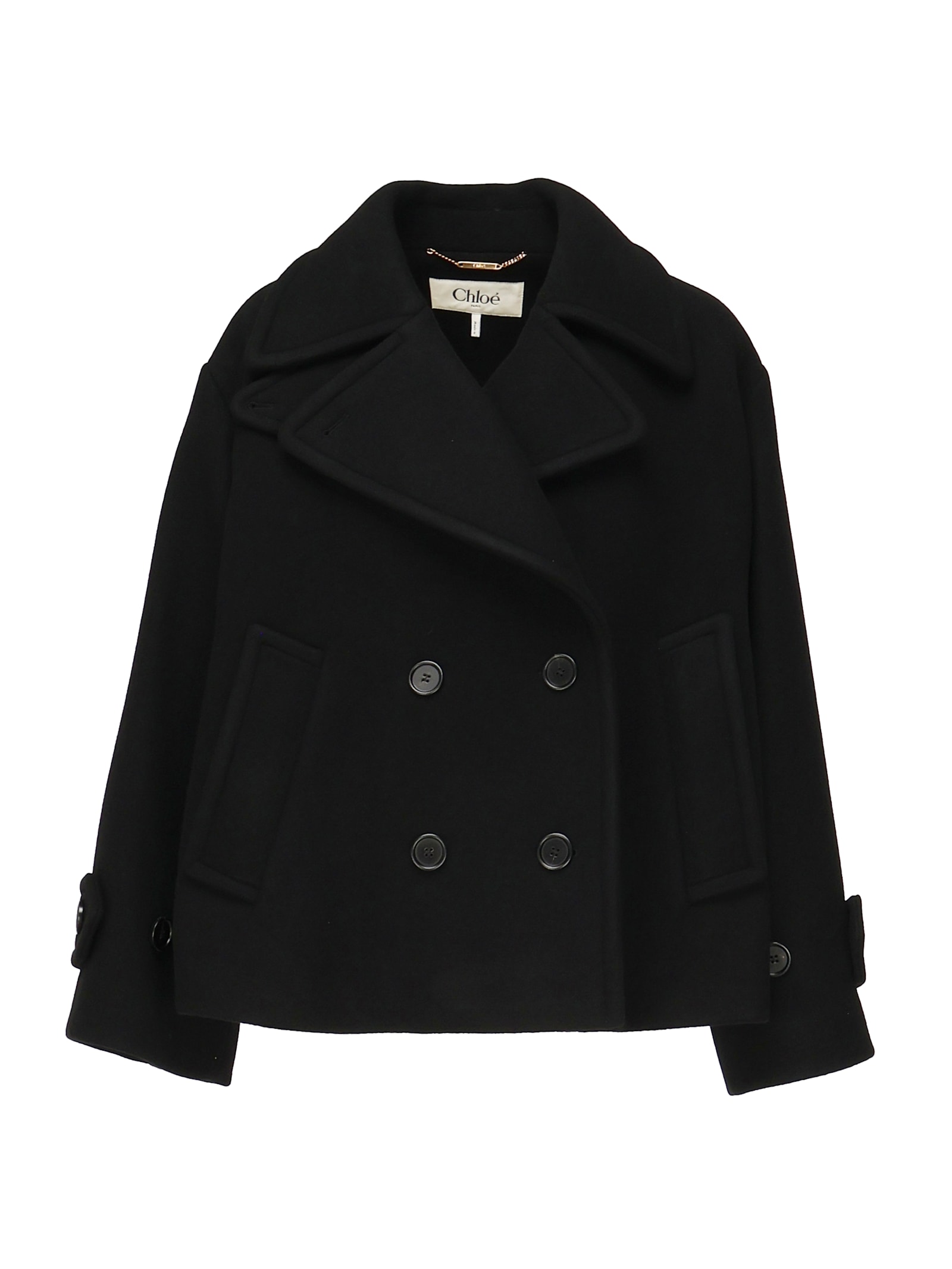 Chloé Black Double-breasted Jacket With Notched Wide Revers And Dropped Shoulders In Wool Blend Woma In Black