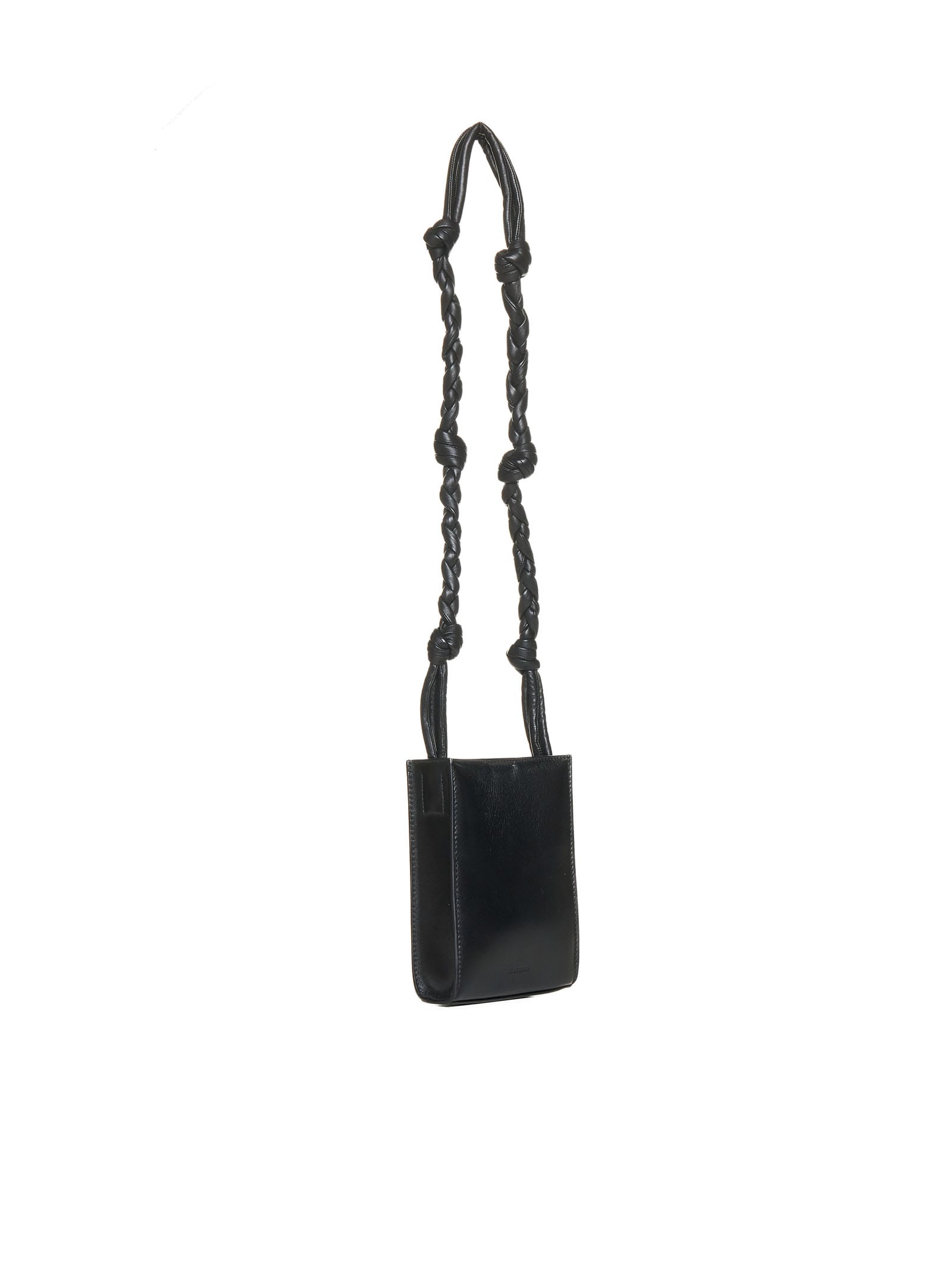 Jil Sander Black Leather Tangle Crossbody Bag In Black