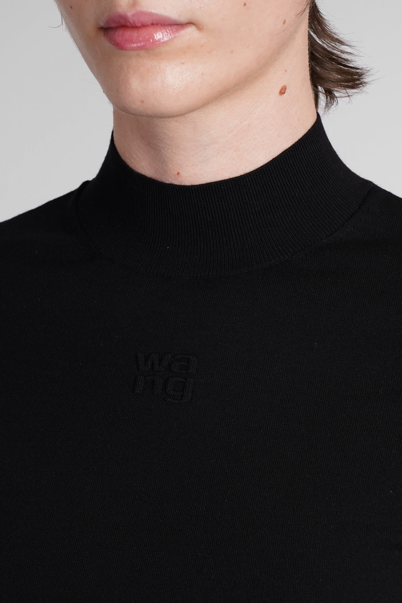 Alexander Wang T T By Alexander Wang Slim-fit High Neck T-shirt With Subtle Logo In Black