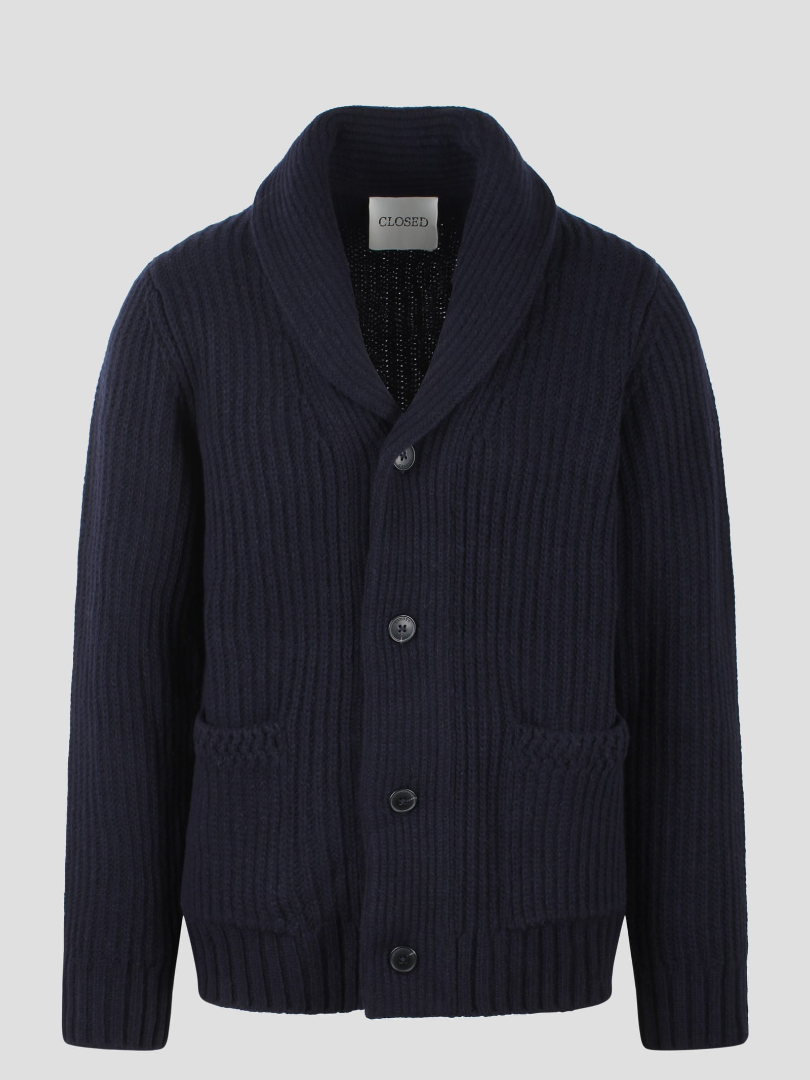 Shop Closed Ribbed Cardigan In Dark Blue