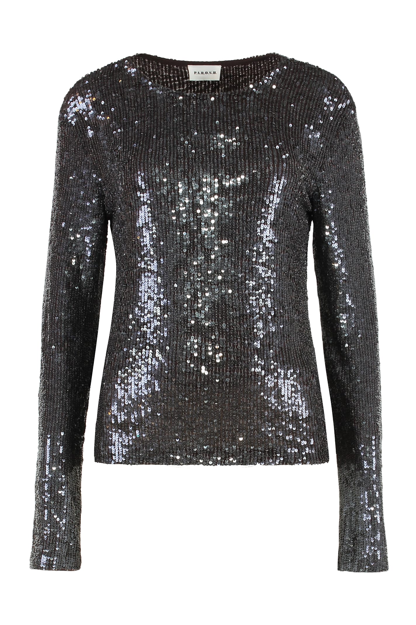 P.a.r.o.s.h Sequin-embroidered Dark Brown Tulle Blouse With Fitted Silhouette In Brown