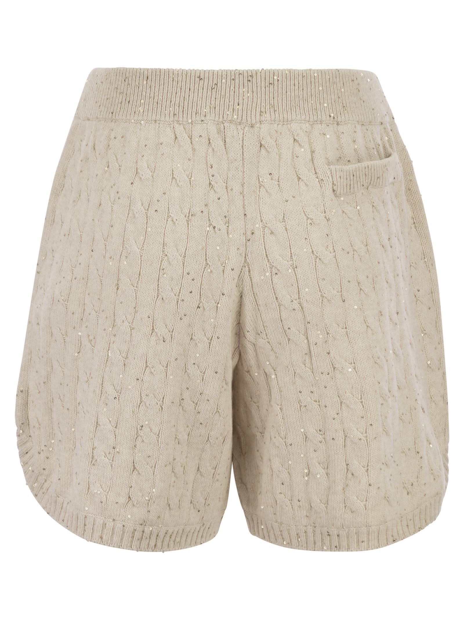 Shop Brunello Cucinelli Cotton Knit Shorts With Sequins In Neutrals