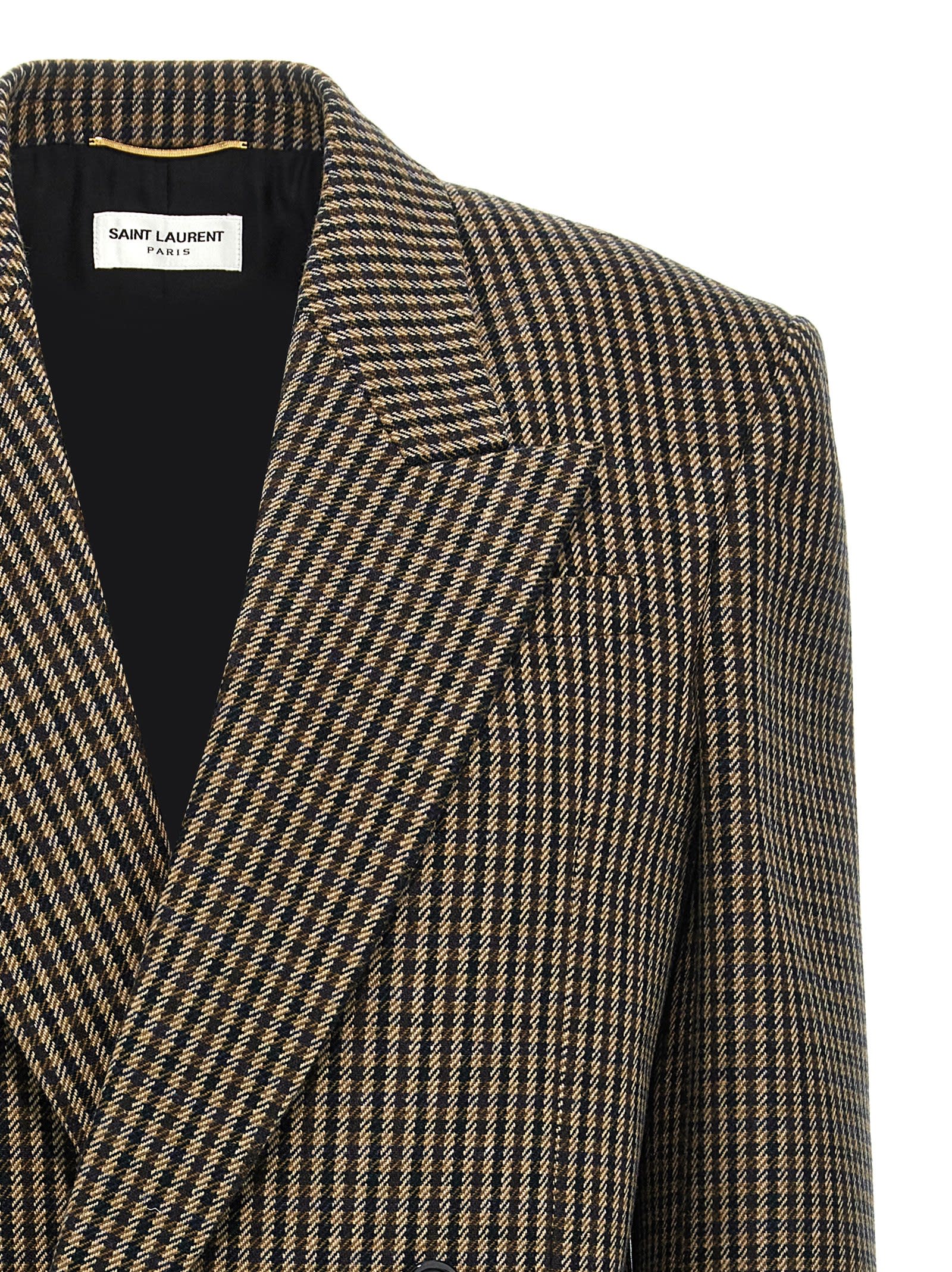 Shop Saint Laurent Vichy Double-breasted Blazer In Multicolor