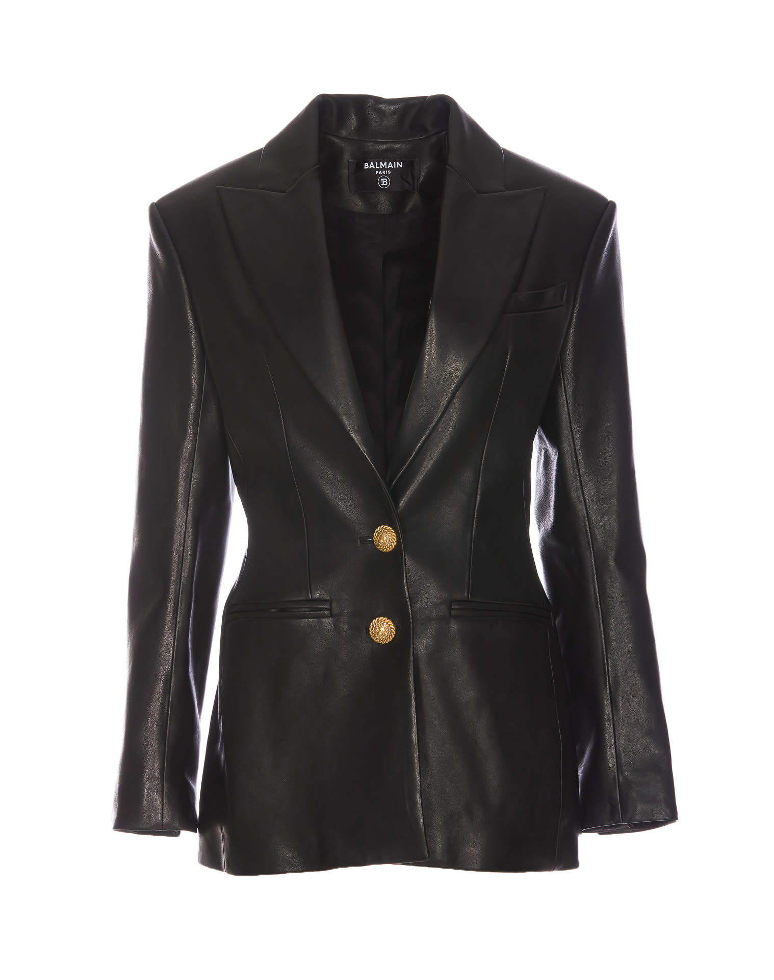 Shop Balmain 2-button Leather Blazer In Black