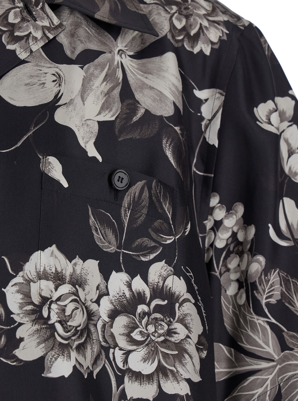 Shop Dolce & Gabbana Palermo Black Bowling Shirt With All-over Rose Print In Silk Man