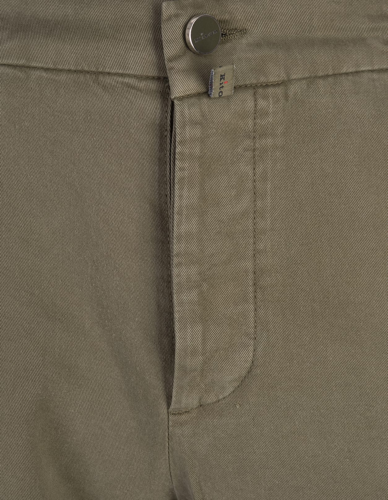 Shop Kiton Khaki Trousers With Elasticised Waistband In Green