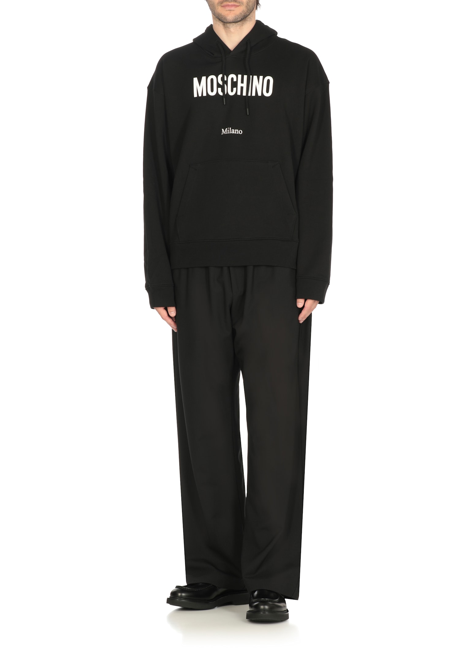 Moschino Cotton Hoodie With Drawstrings And Kangaroo Pocket In Black