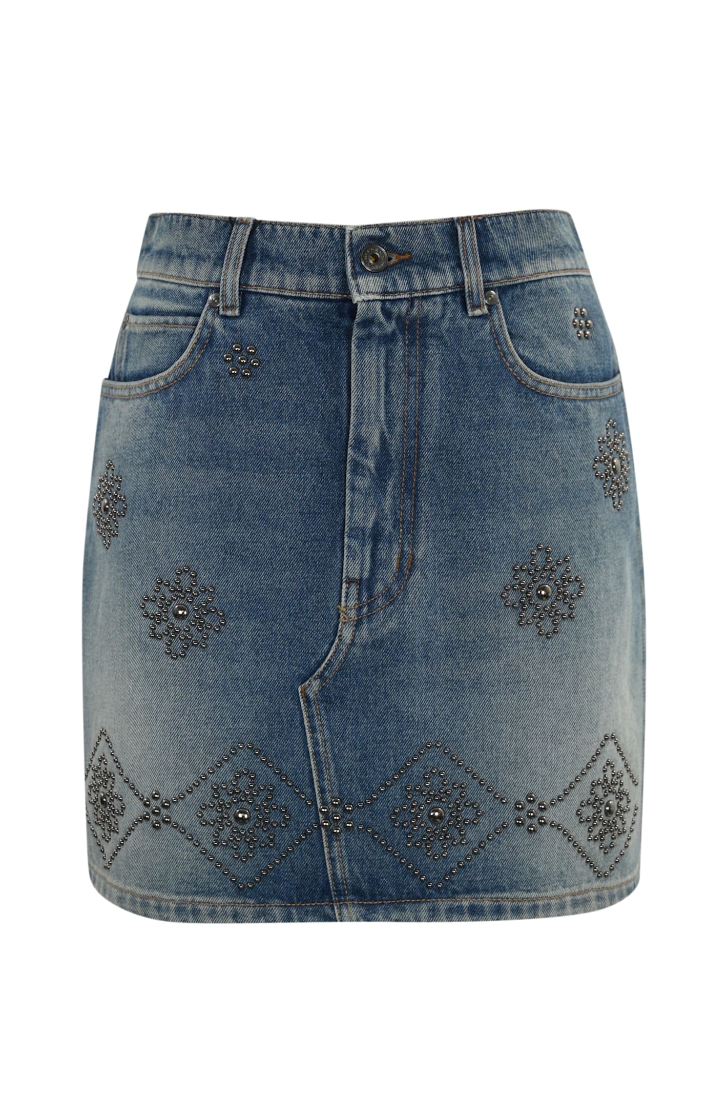 Shop Weekend Max Mara Apice Denim Skirt With Studs In Medio Vintage