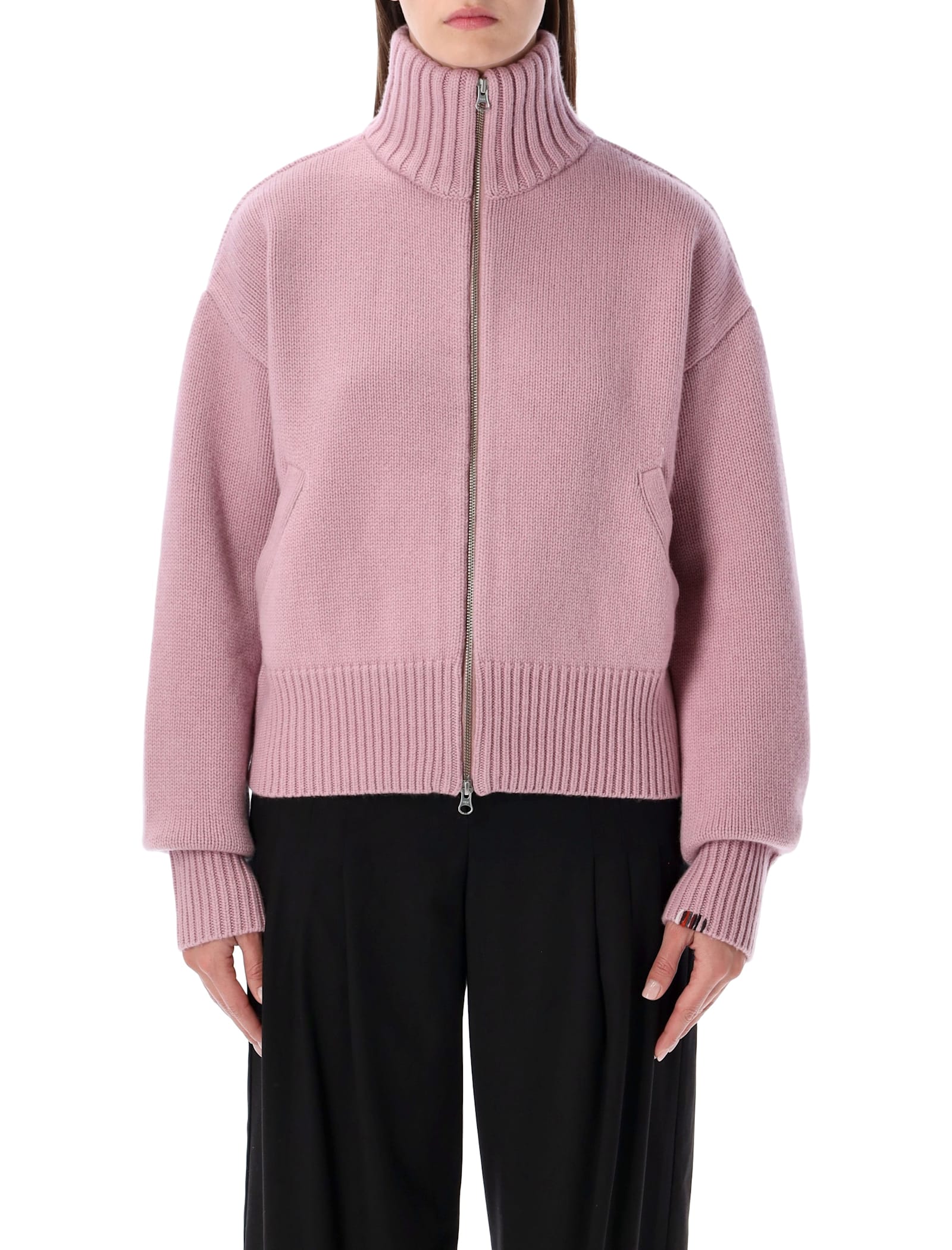 Extreme Cashmere Zip-up Long-sleeve Sweater In Pink