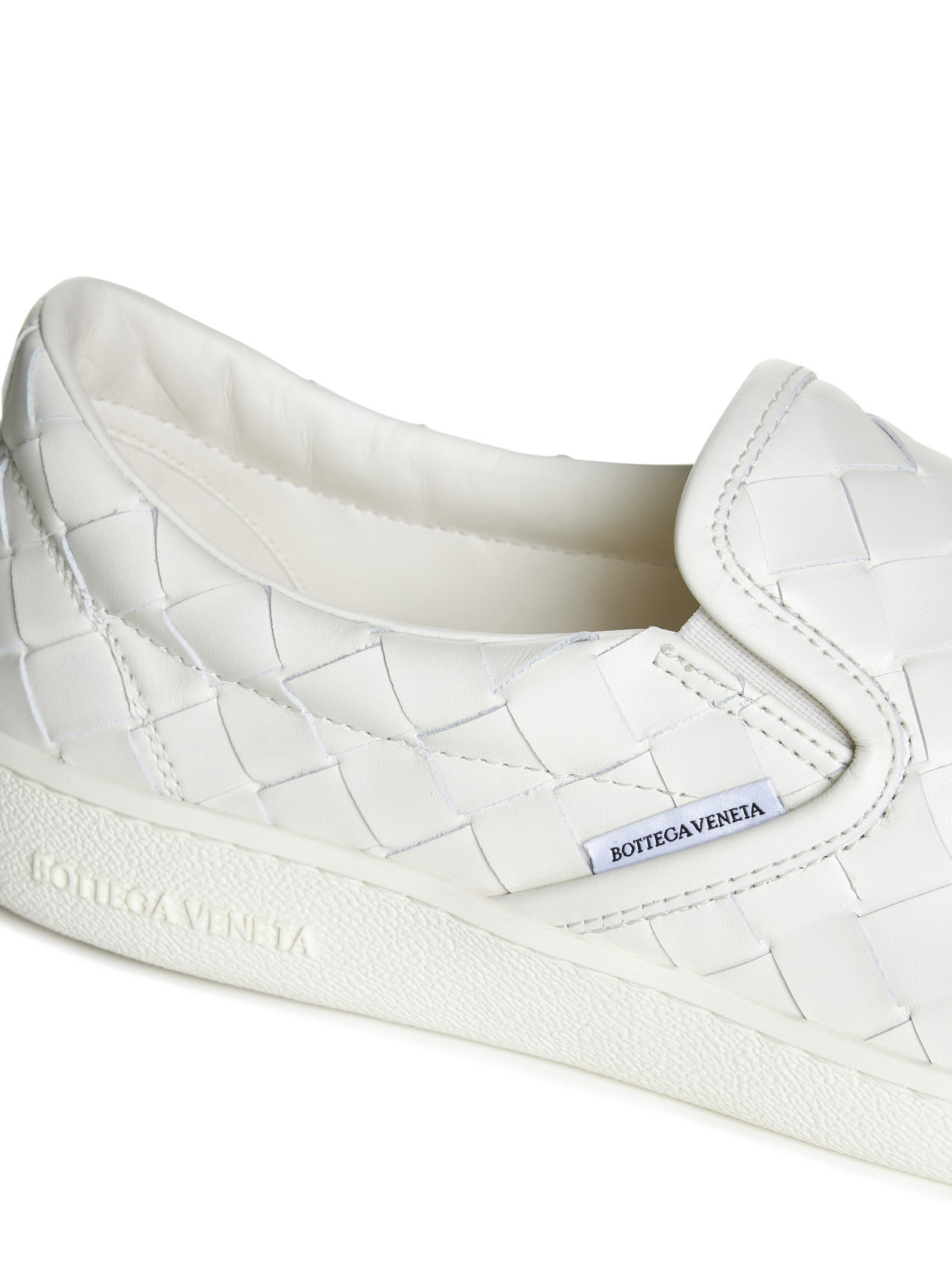 Bottega Veneta White Slip-on Sneakers With Intreccio Motif In Leather Man In White