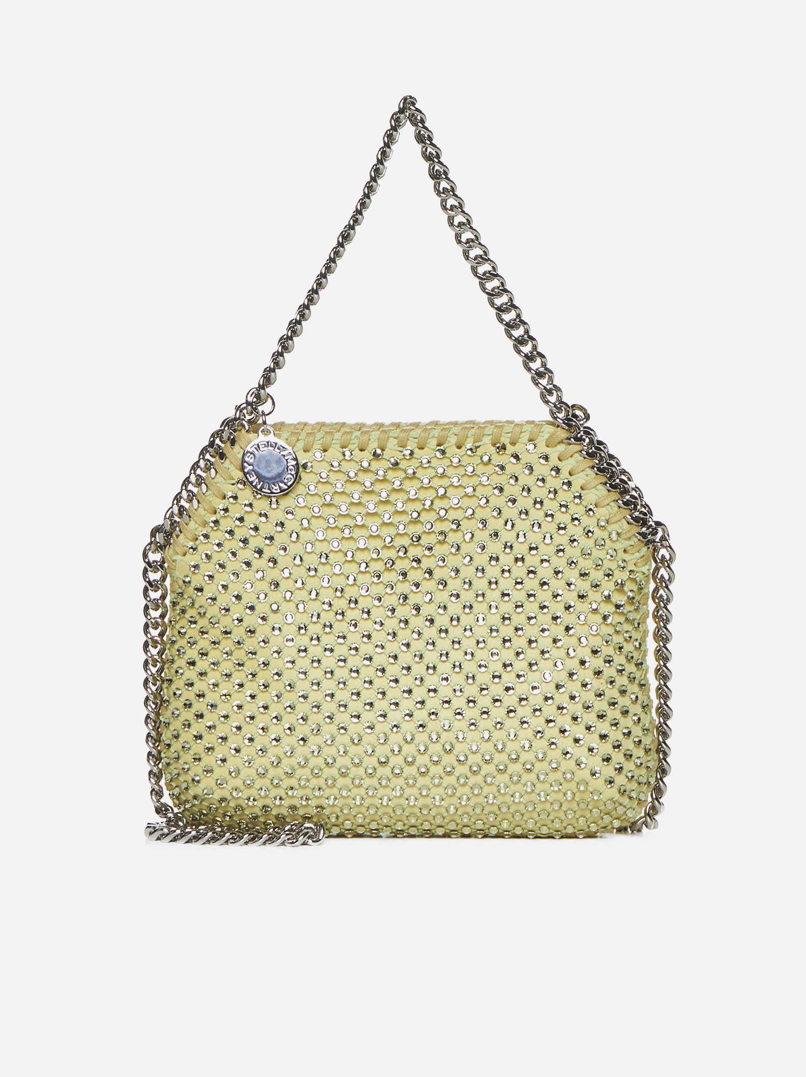 Shop Stella Mccartney Falabella Crystals & Mesh Mini Shoulder Bag In Lime