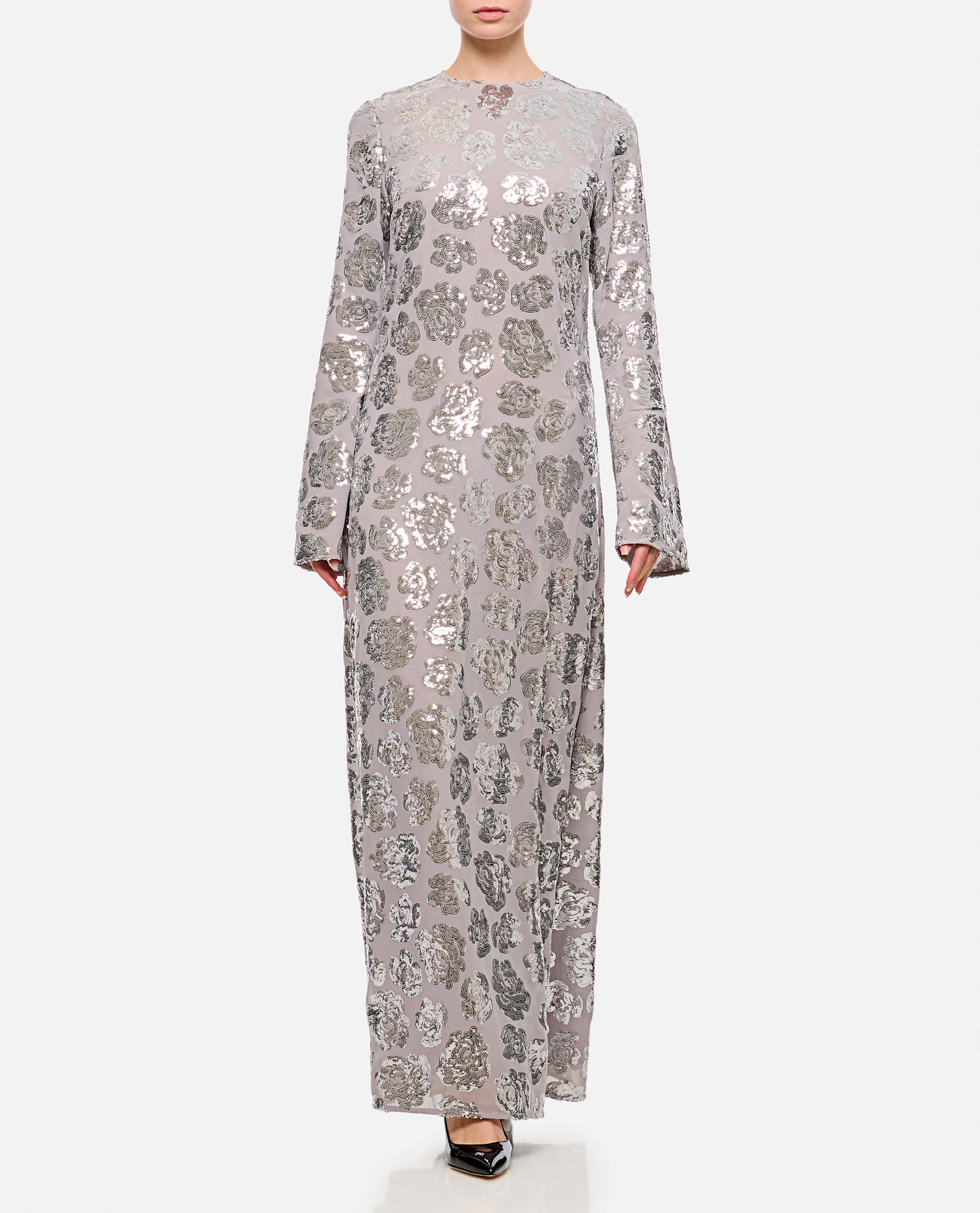 Rotate Birger Christensen Sequin Chiffon Maxi Dress In Silver