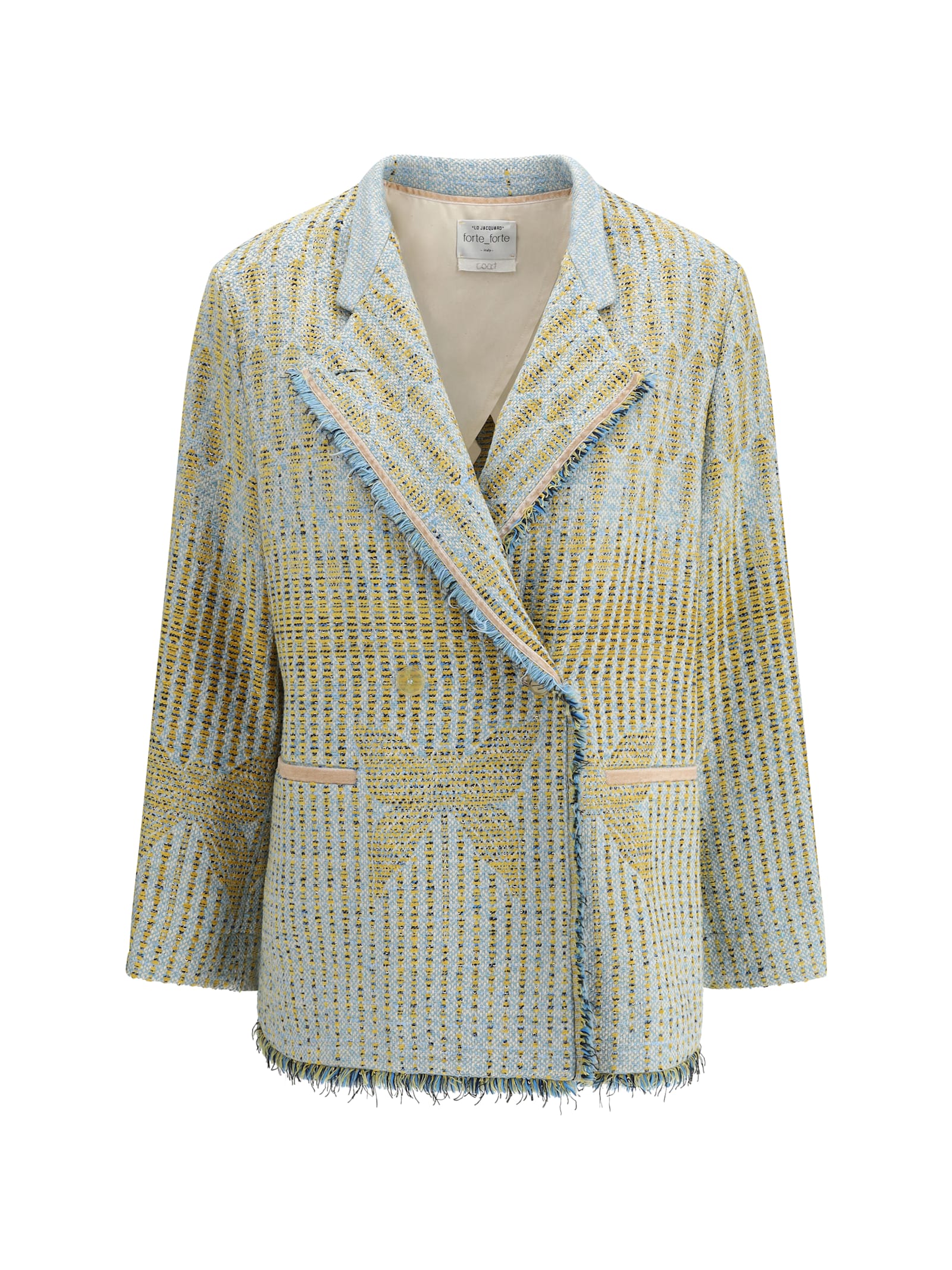 Forte Forte Textured Jacquard Blazer With Notched Lapel And Frayed Edges In Green