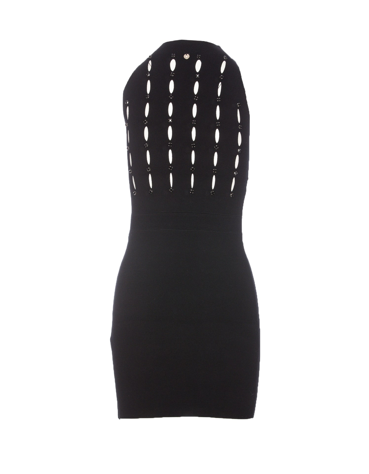 Shop Liu •jo Knitted Dress With Rhinestone In Black