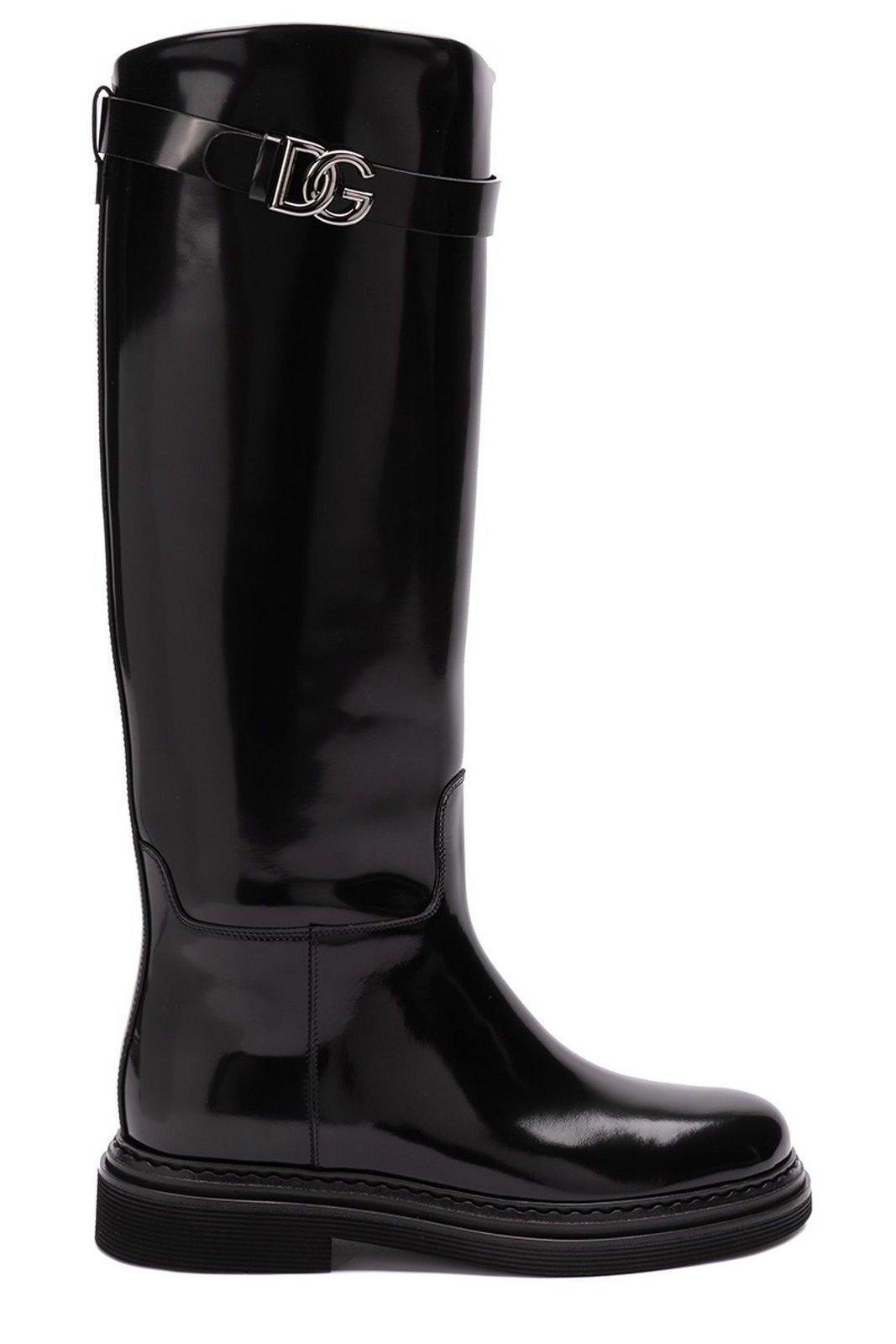 Shop Dolce & Gabbana Logo Plaque Boots In Black