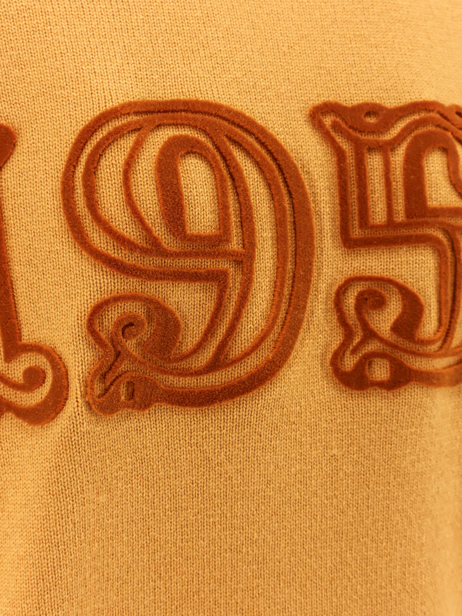 Max Mara Wool Blend Crew Neck T-shirt With Embroidered Detail In Yellow