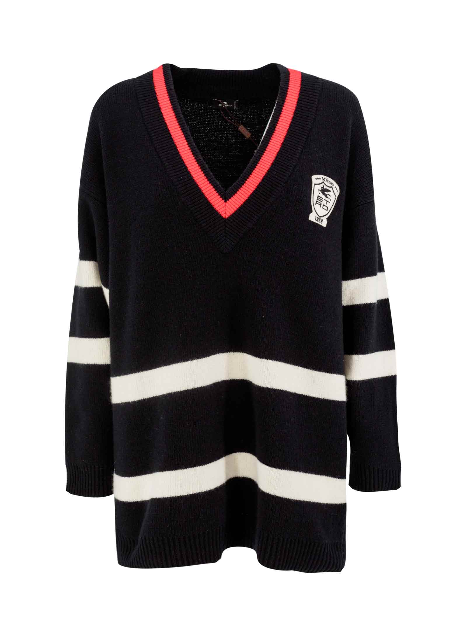 Etro Striped Wool Sweater With Heraldic Patch