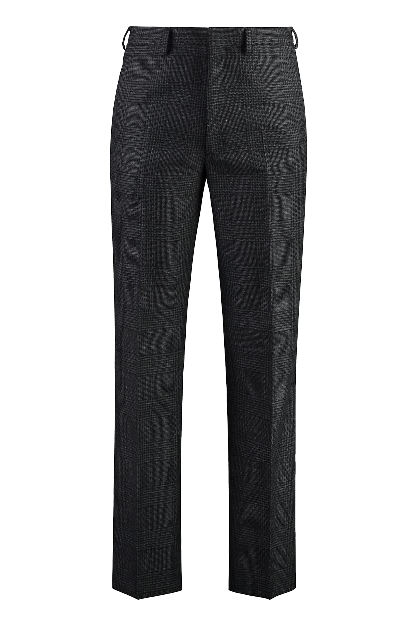 Shop Prada Prince Of Wales Checked Wool Trousers In Grey