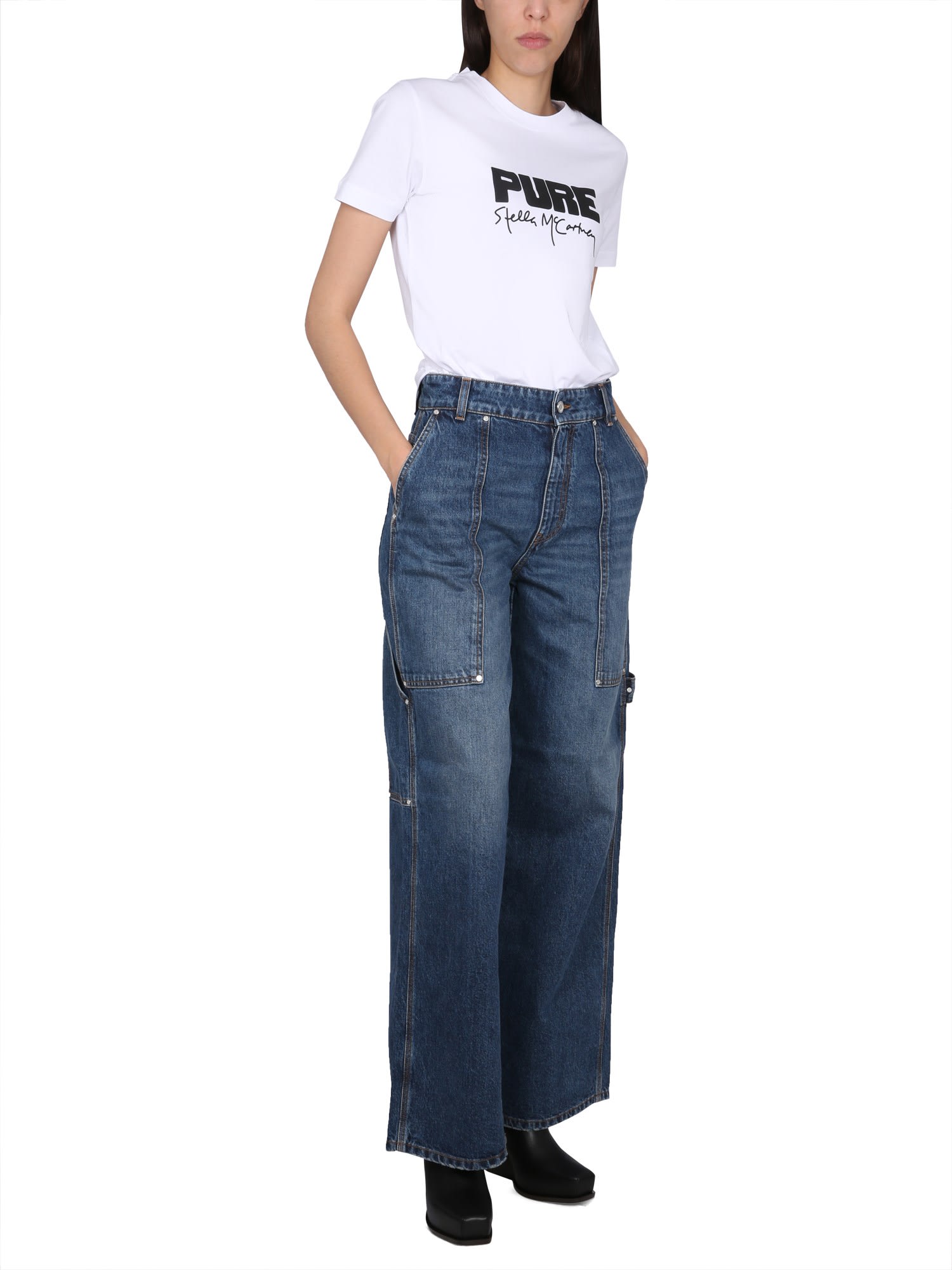 Stella Mccartney Logo Crew Neck Graphic Print Short Sleeves In Bianco