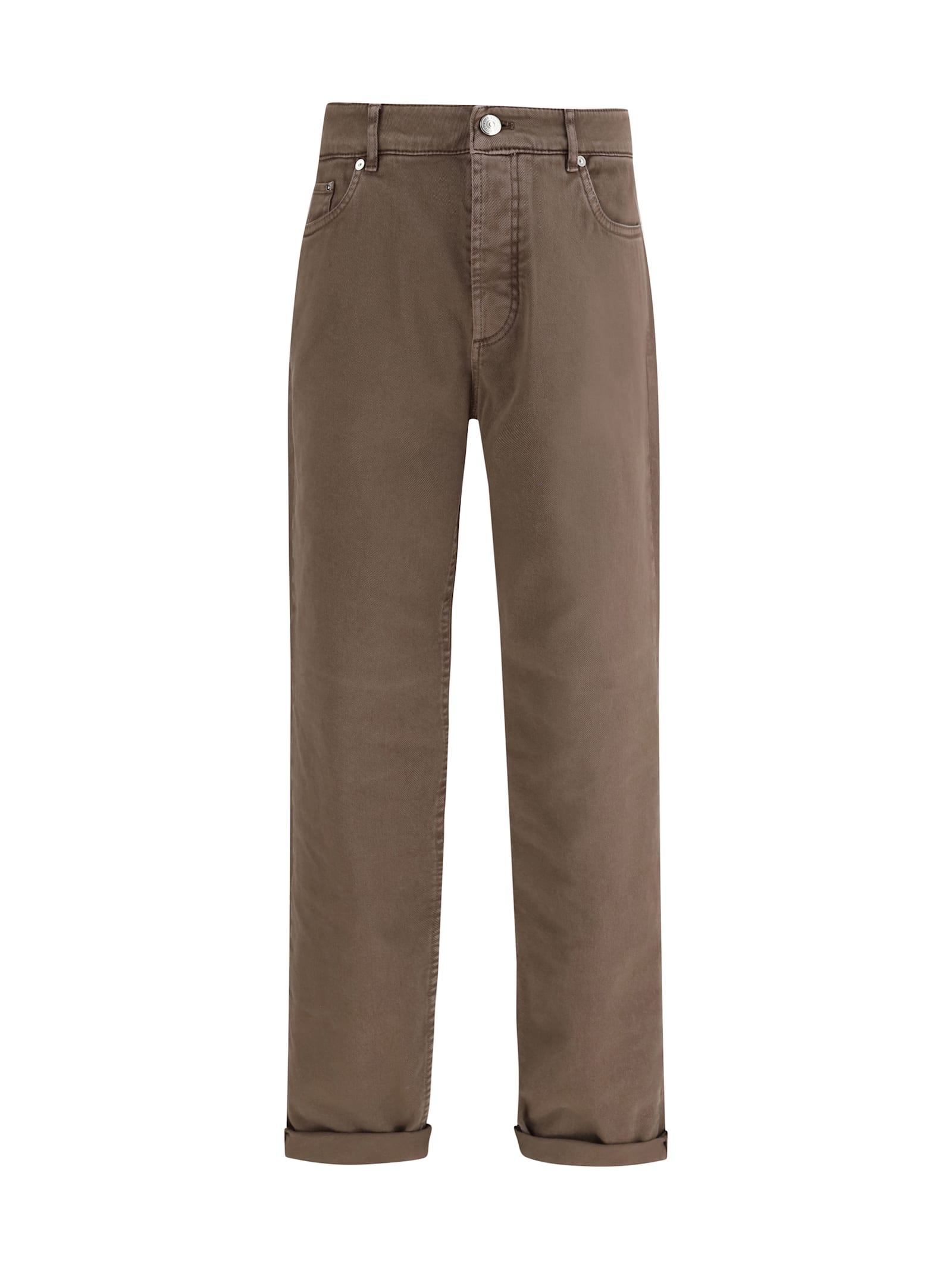 Brunello Cucinelli Men Jeans With Turn-up Hem In Brown