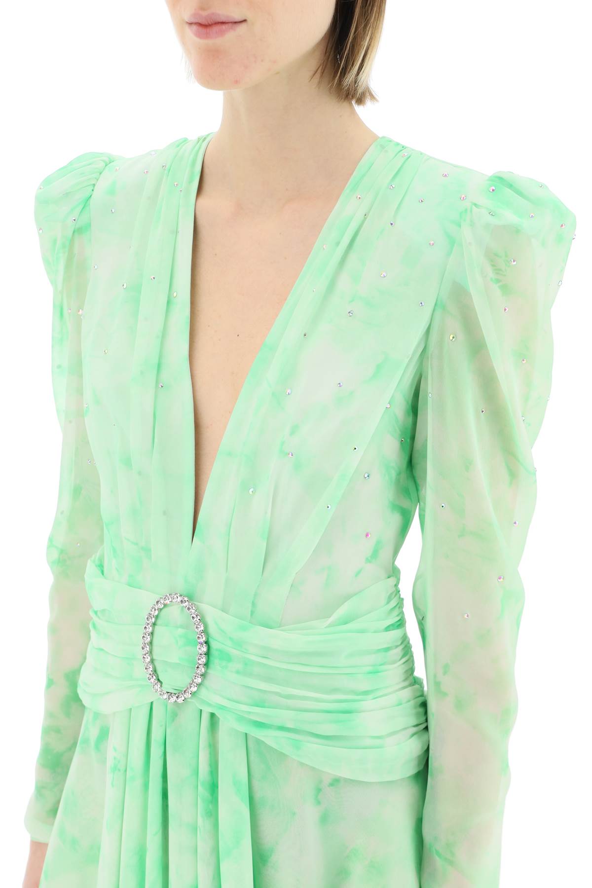 Shop Alessandra Rich Silk Mini Dress In Neon Green (green)