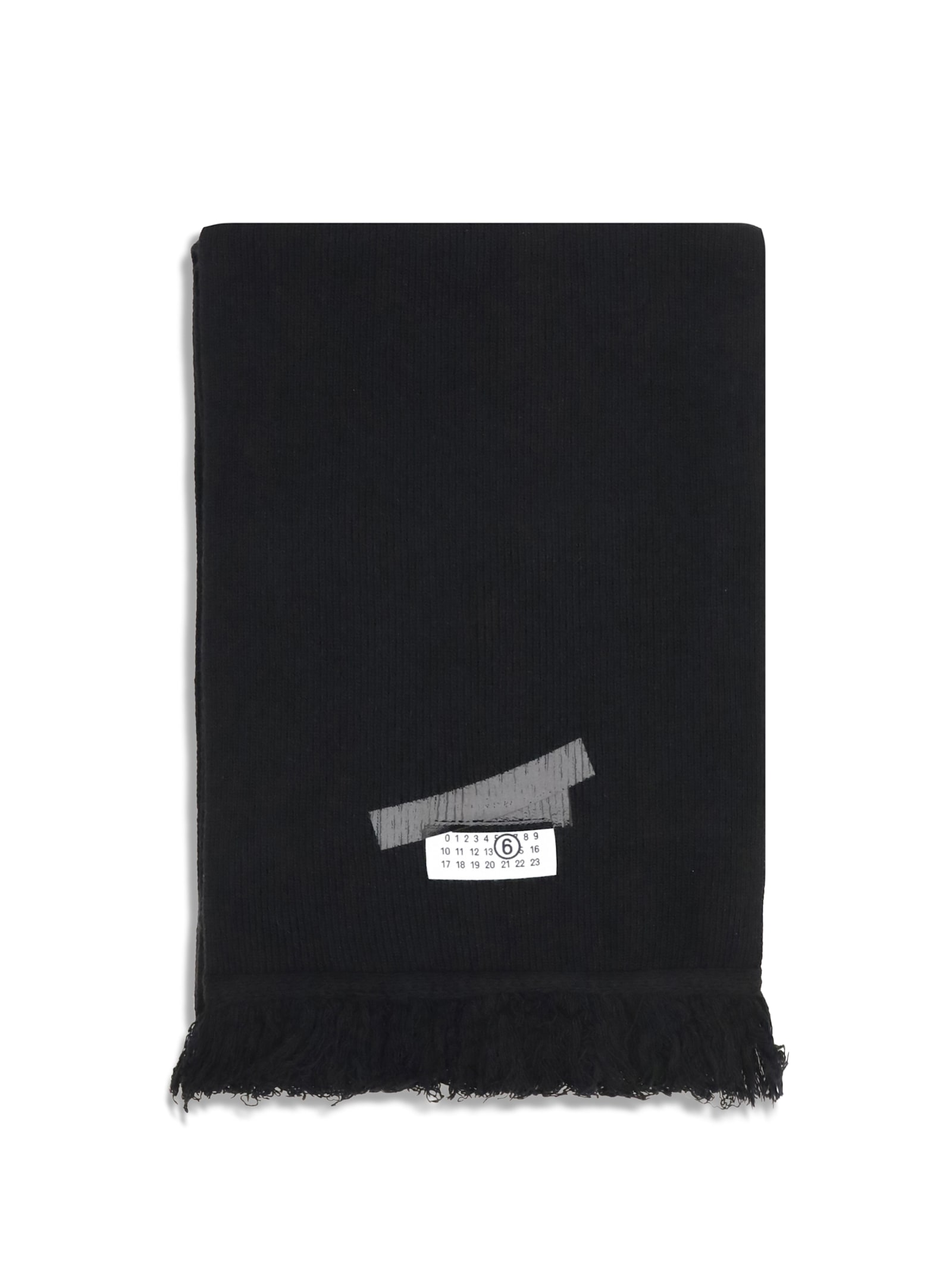 Mm6 Maison Margiela Fringed Wool Scarf With Logo Patch In Black