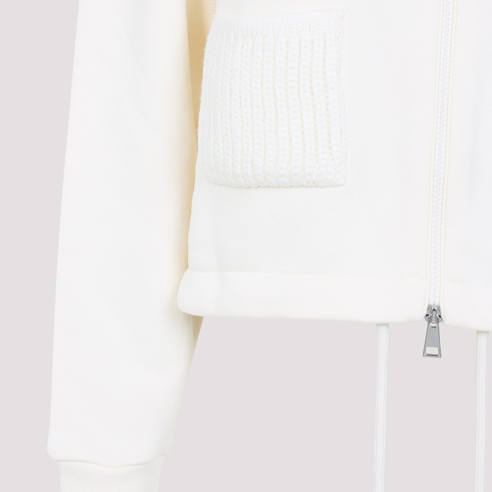 Moncler Cotton Fleece Zip Up Jacket In White