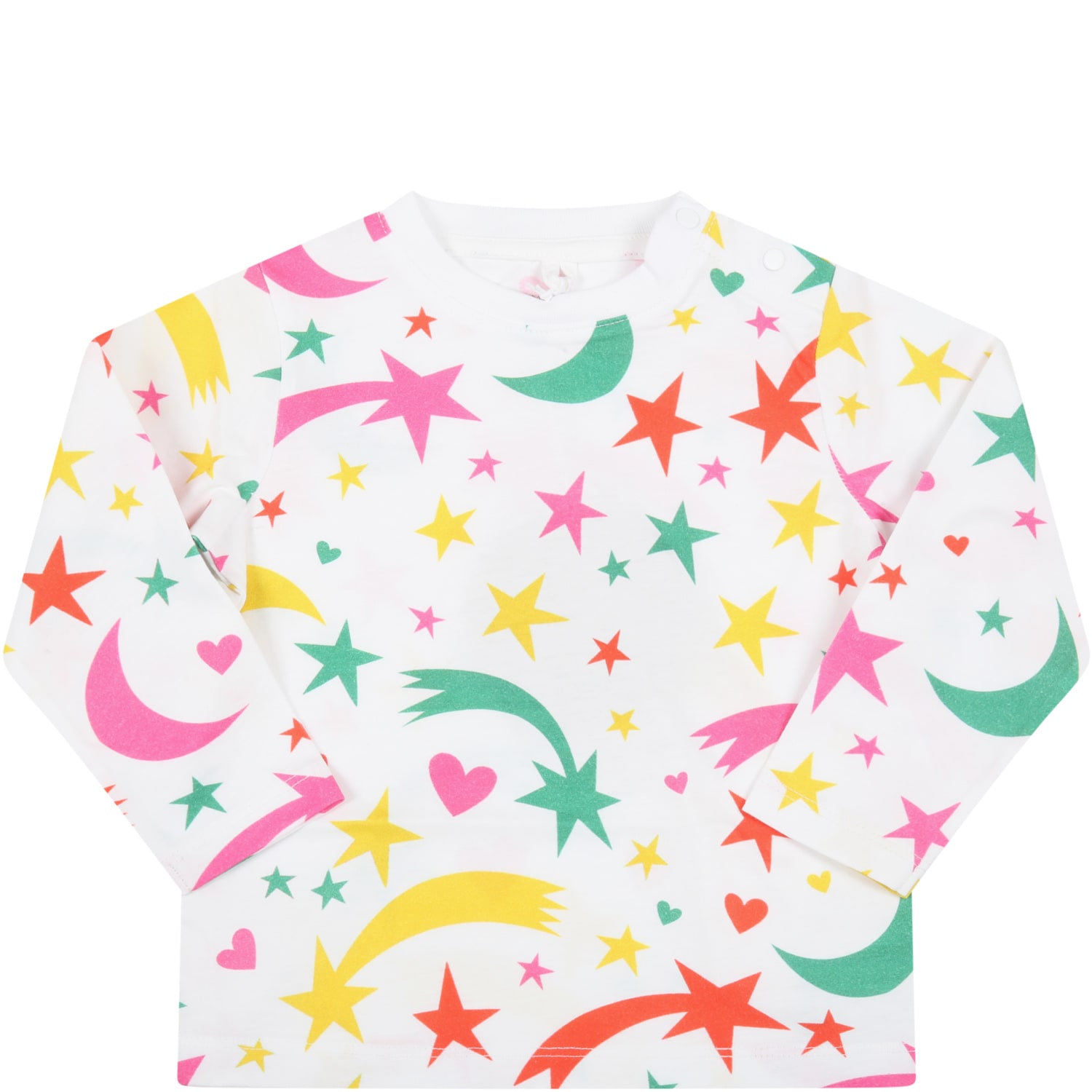 Stella McCartney Kids White T-shirt For Baby Girl With Colorful Stars
