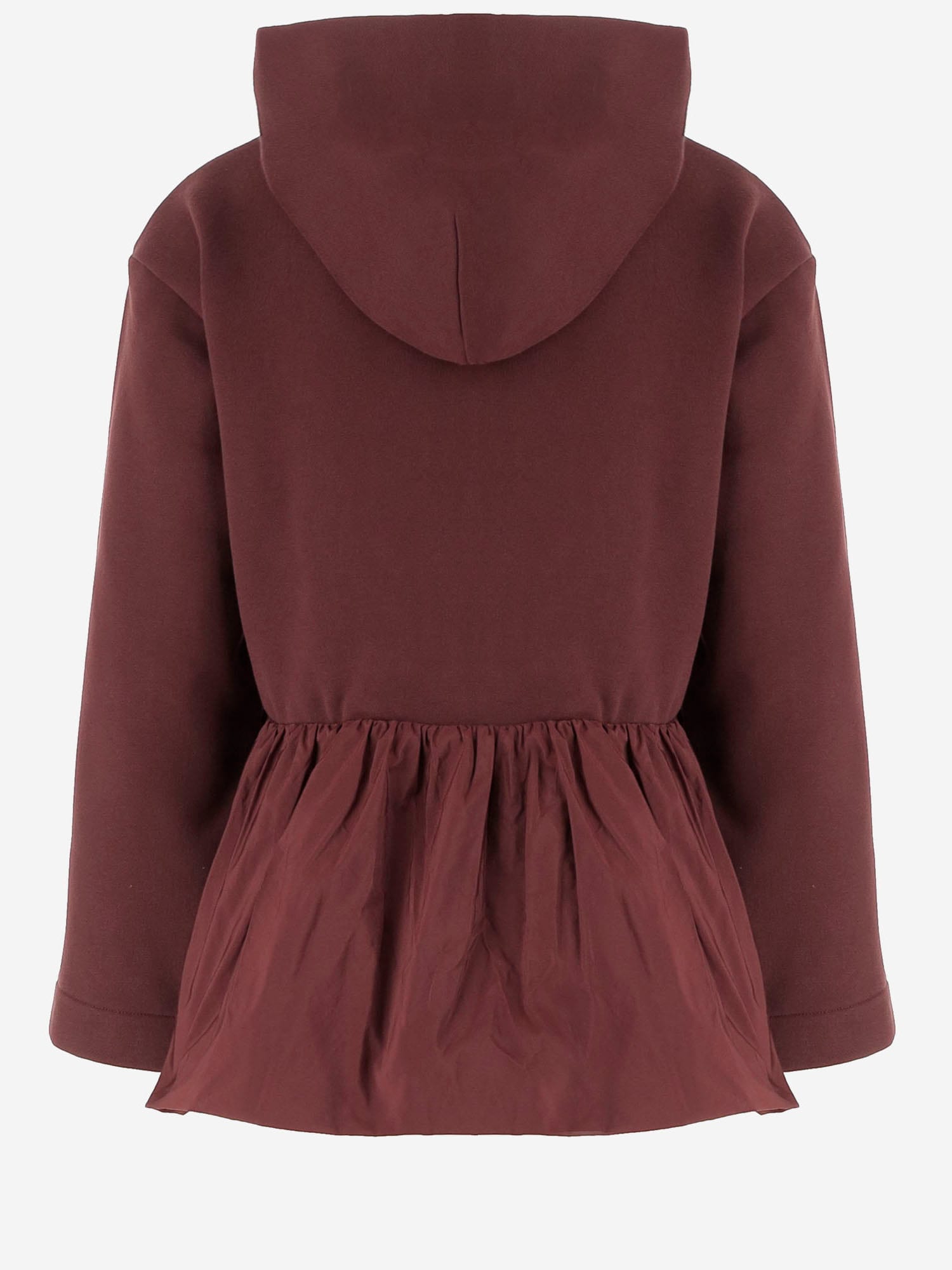 Patou Hooded Sweatshirt With Ruffles In Organic Cotton In Burgundy