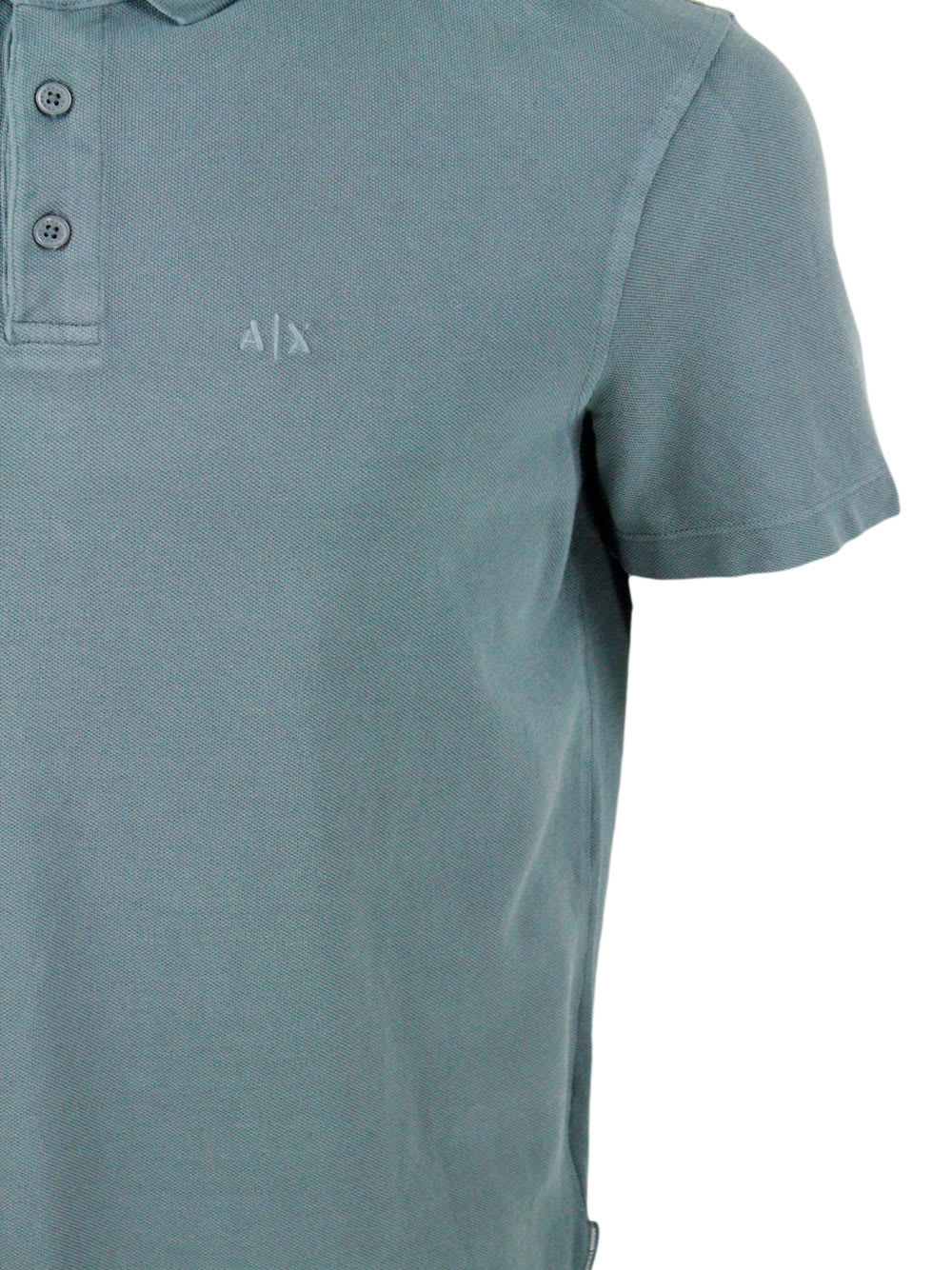 Shop Armani Collezioni 3-button Short-sleeved Pique Cotton Polo Shirt With Logo Embroidered On The Chest In Green
