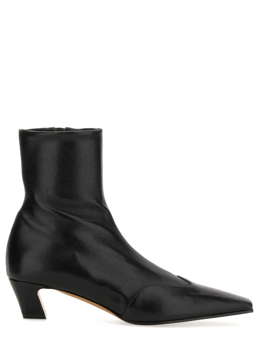 Khaite Square Toe Leather Ankle Boots With Geometric Heel In Black