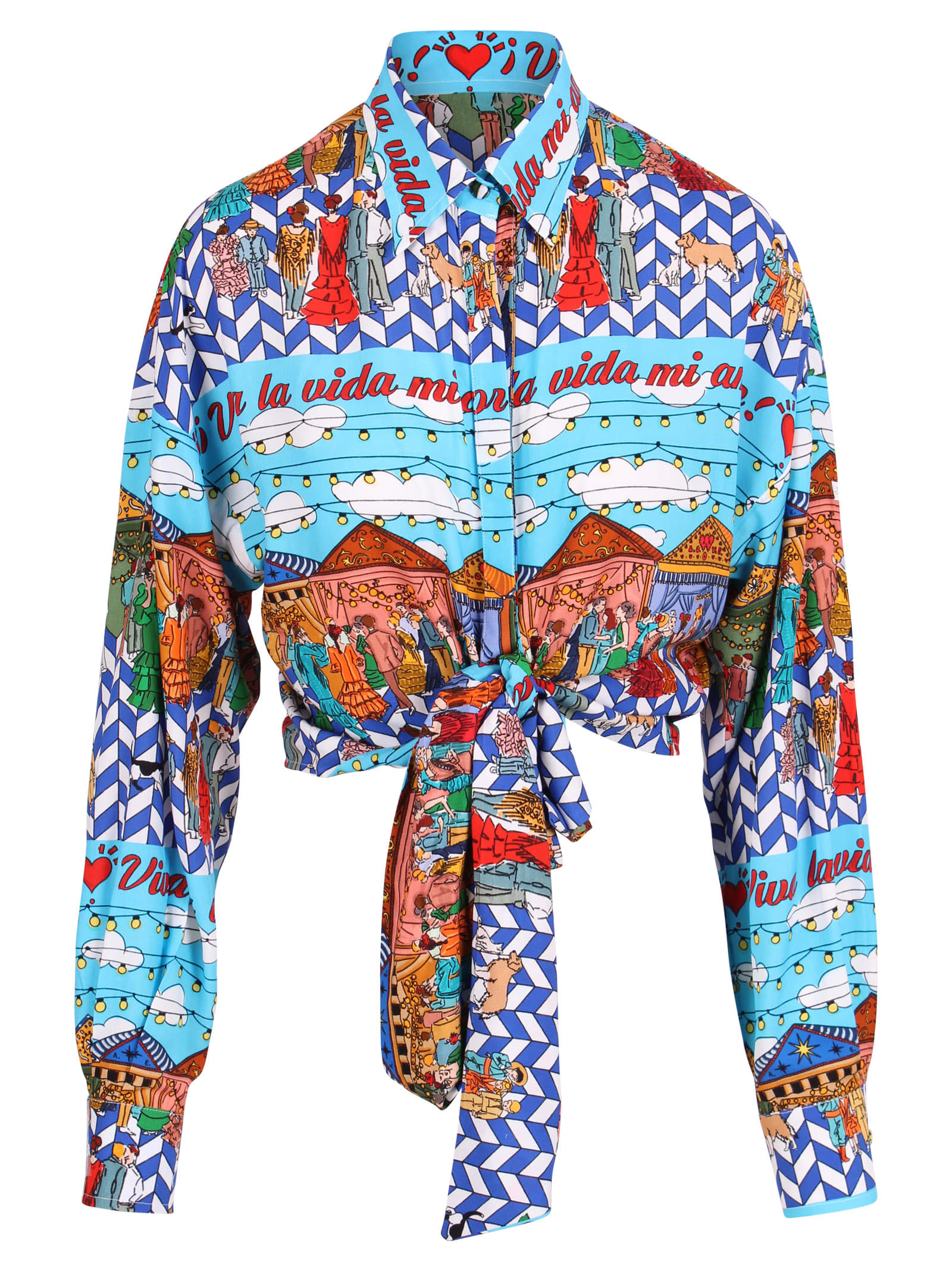 Alessandro Enriquez All-over Graphic Print Knotted Shirt