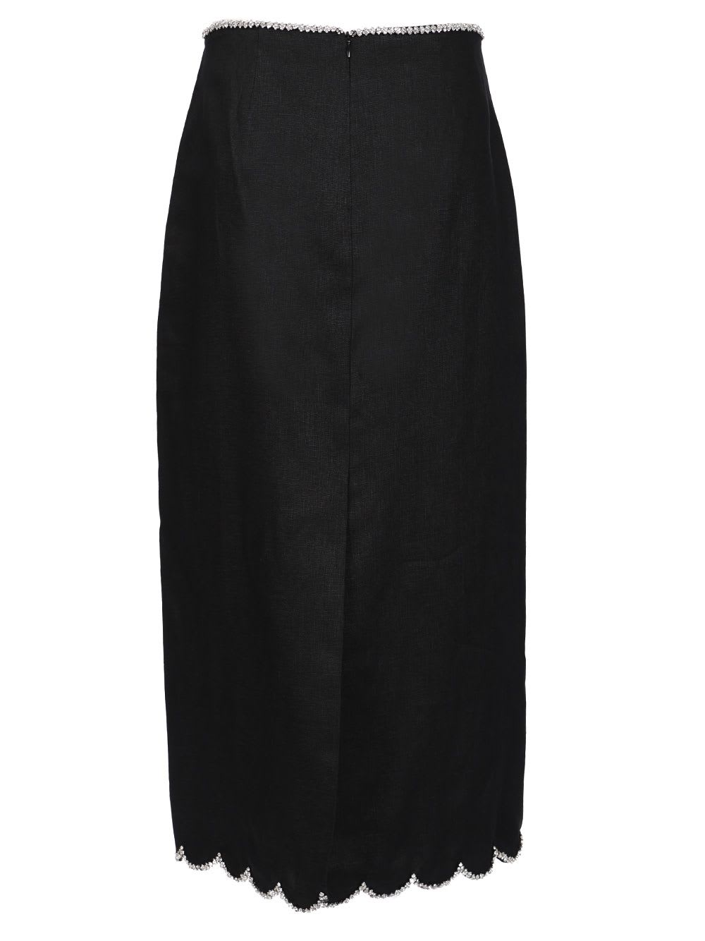 Zimmermann Crush Crystal-embellished Scalloped Linen Midi Skirt In Black