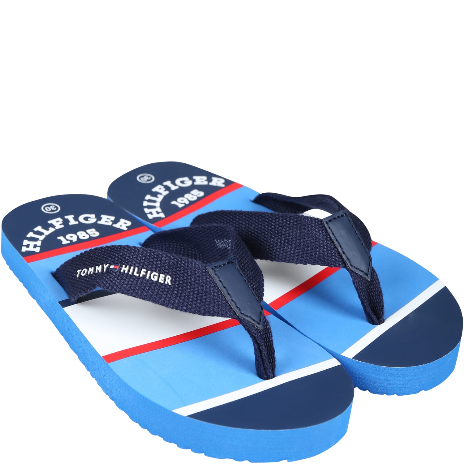 Shop Tommy Hilfiger Blue Flip Flops For Girl With Logo And Flag