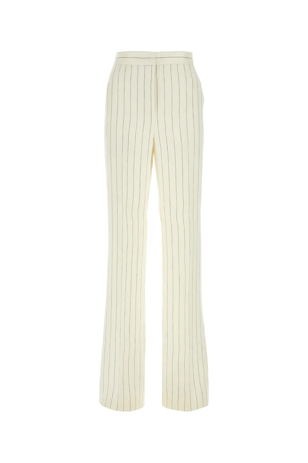 Max Mara Embroidered Linen Popoli Pant In Bianco